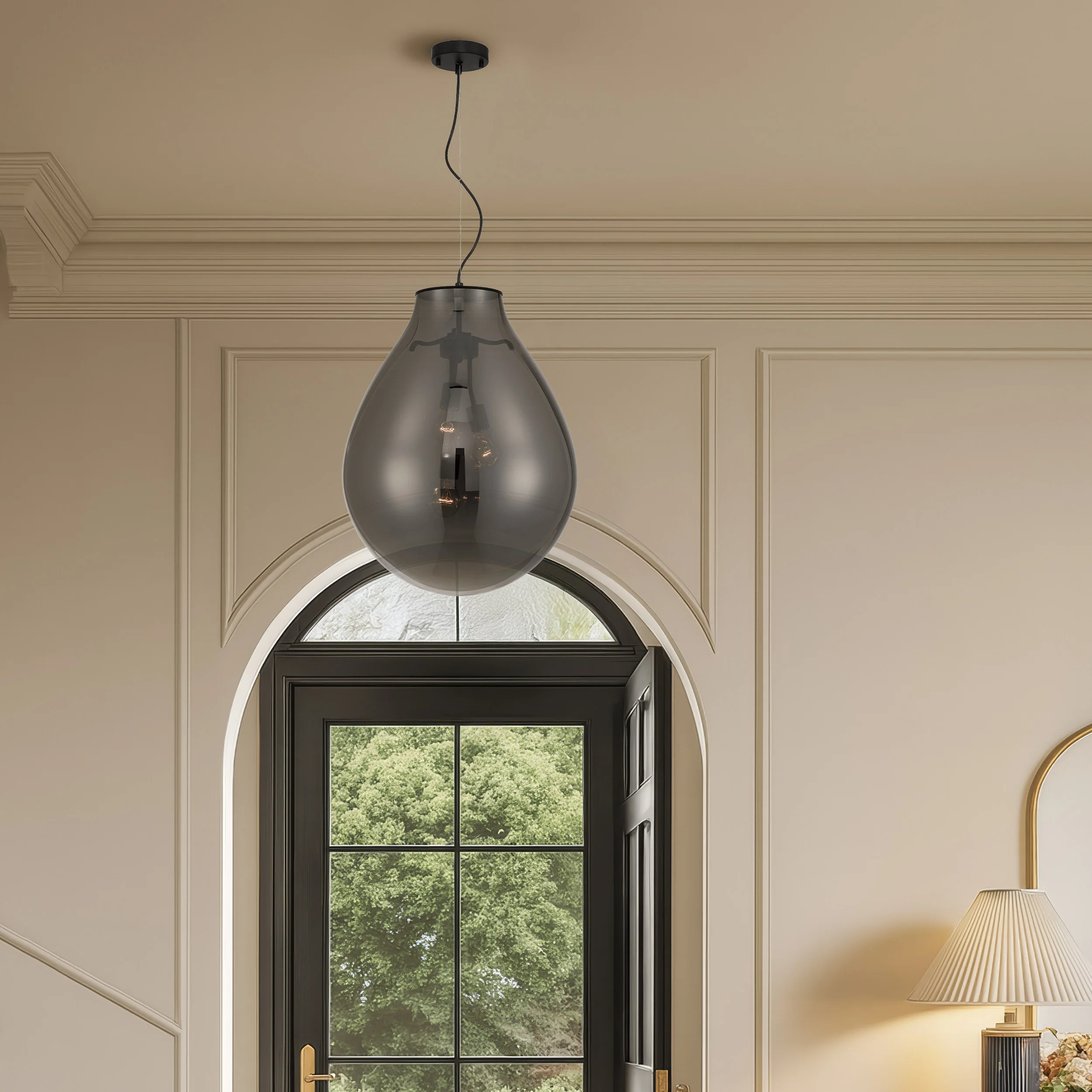 Drop 3-light Pendant in Matte Black and Smoke Plated Glass - Image 4