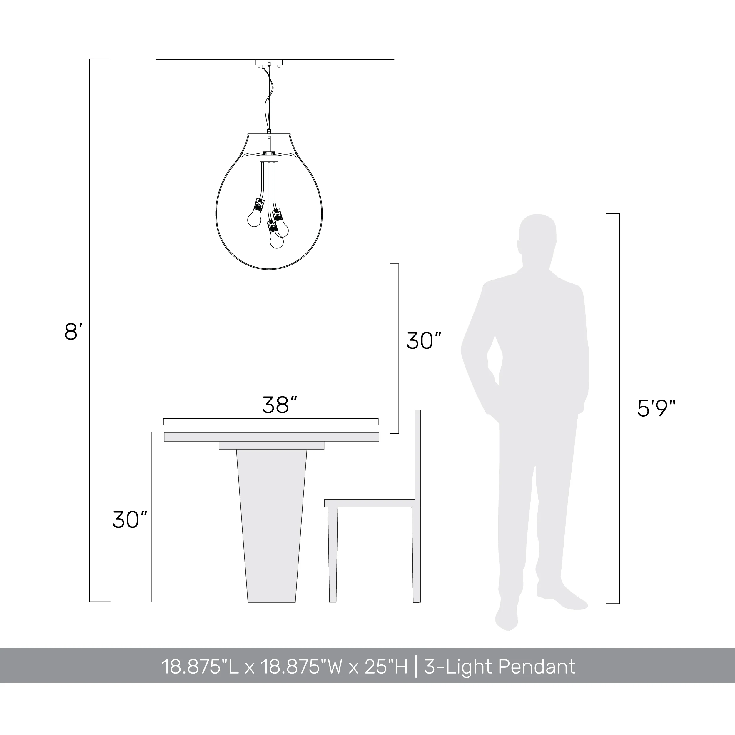 Drop 3-light Pendant in Matte Black and Smoke Plated Glass - Image 5