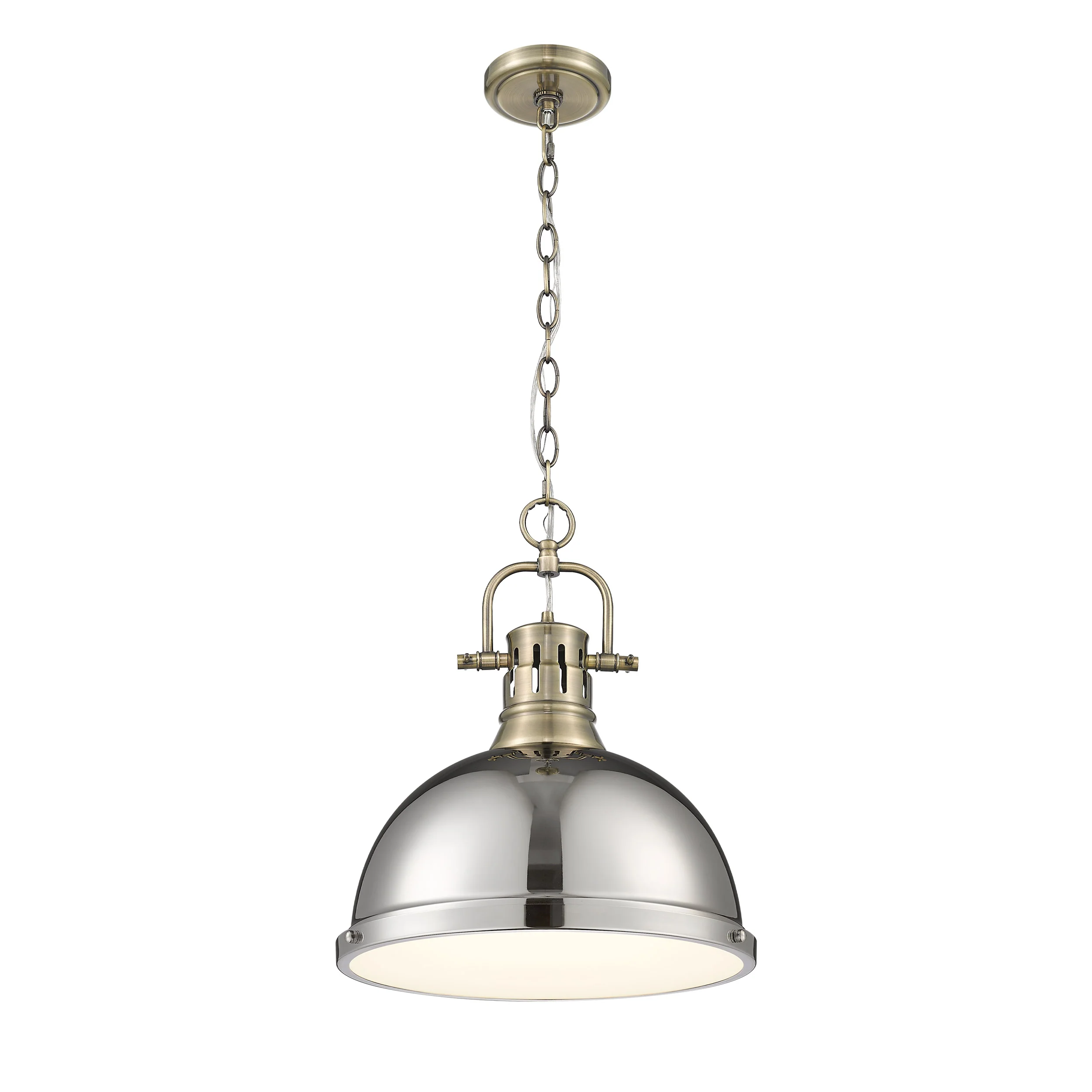 Duncan 1-light 14in Chain Hung Pendant in Aged Brass and Chrome shade - Image 2