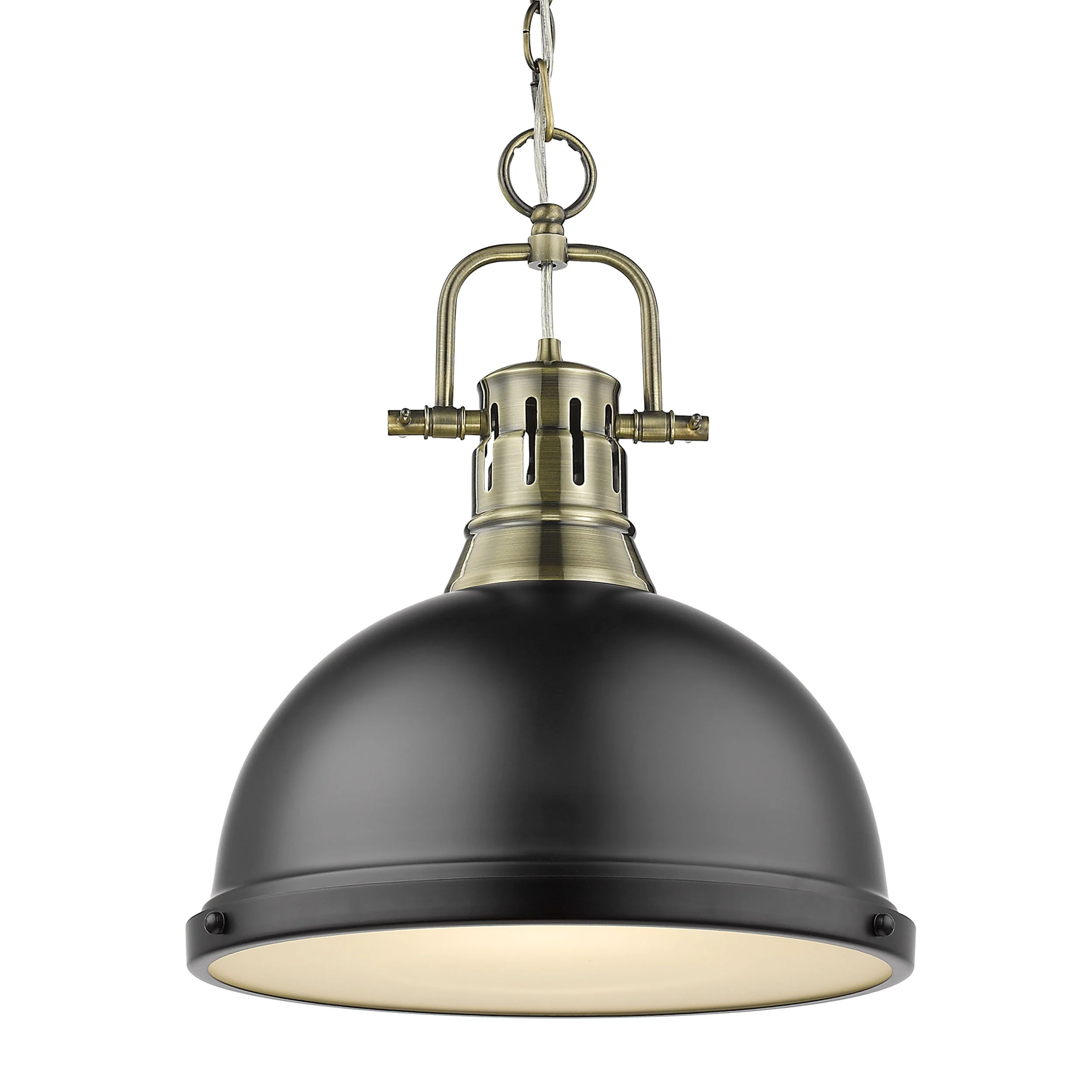 Duncan 1-light 14in Chain Hung Pendant in Aged Brass and Matte Black shade