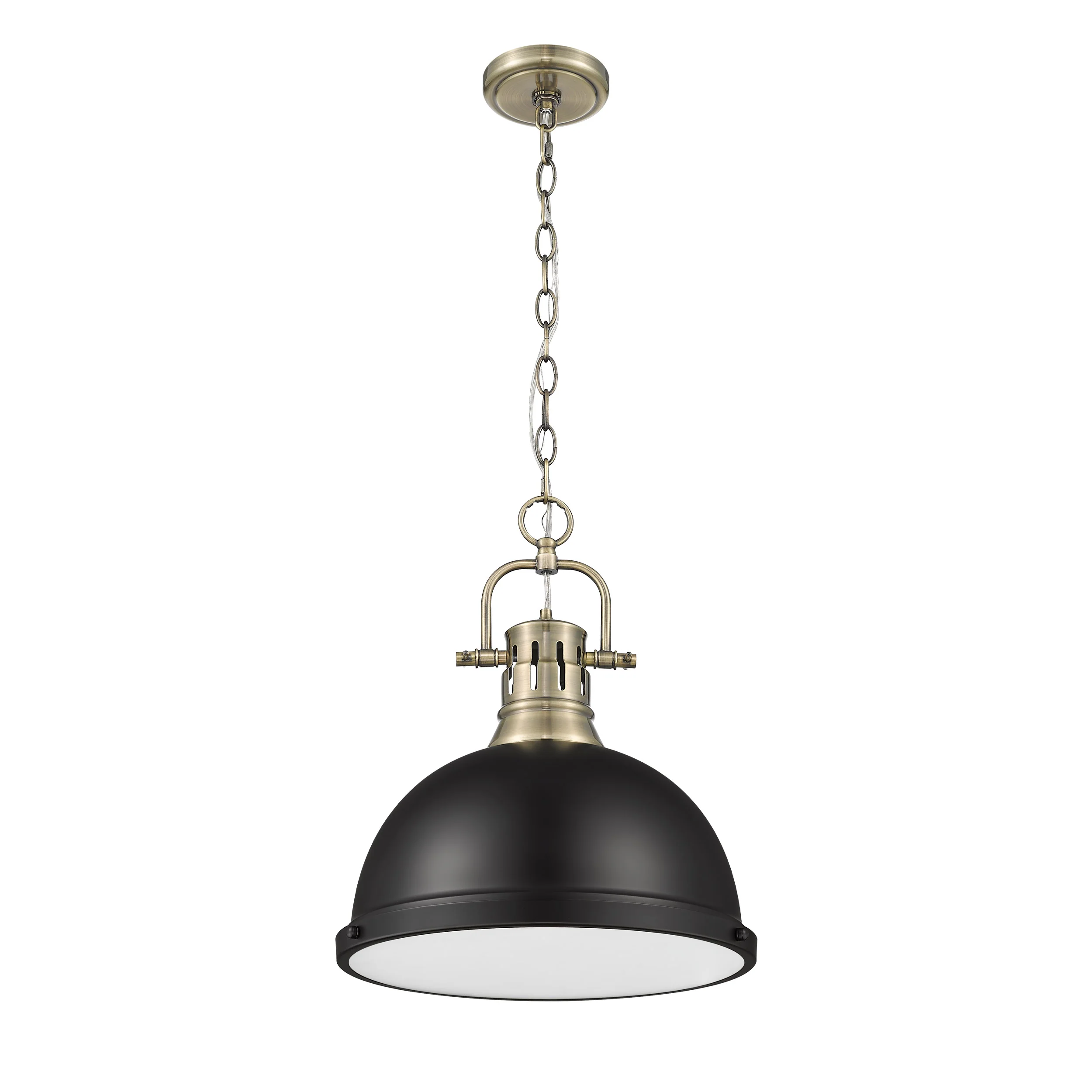 Duncan 1-light 14in Chain Hung Pendant in Aged Brass and Matte Black shade - Image 3