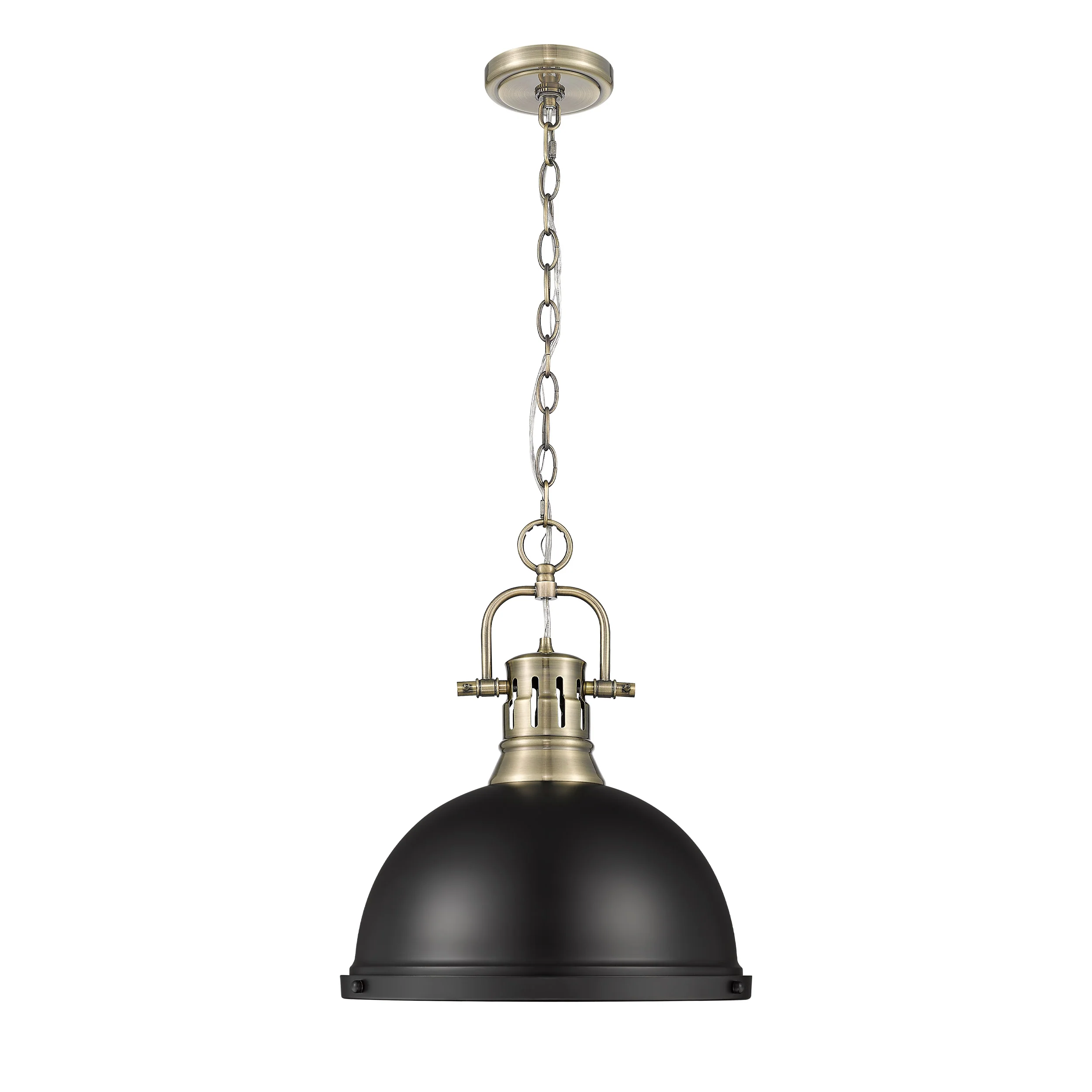 Duncan 1-light 14in Chain Hung Pendant in Aged Brass and Matte Black shade - Image 4