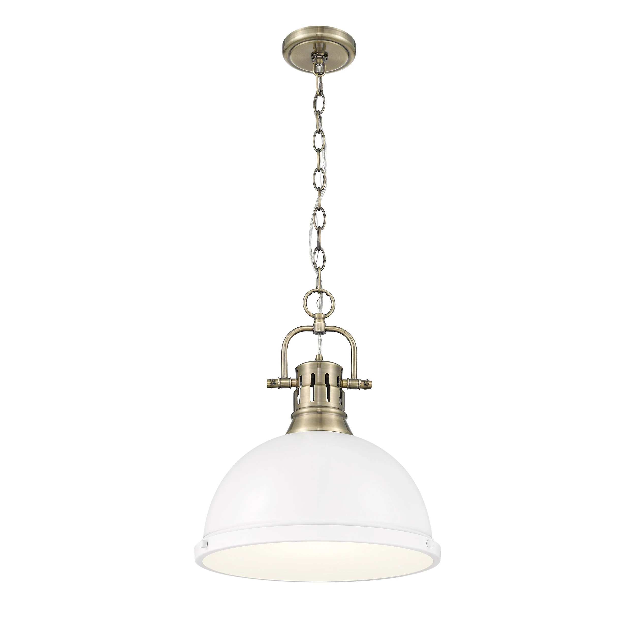 Duncan 1-light 14in Chain Hung Pendant in Aged Brass and Matte White shade - Image 2