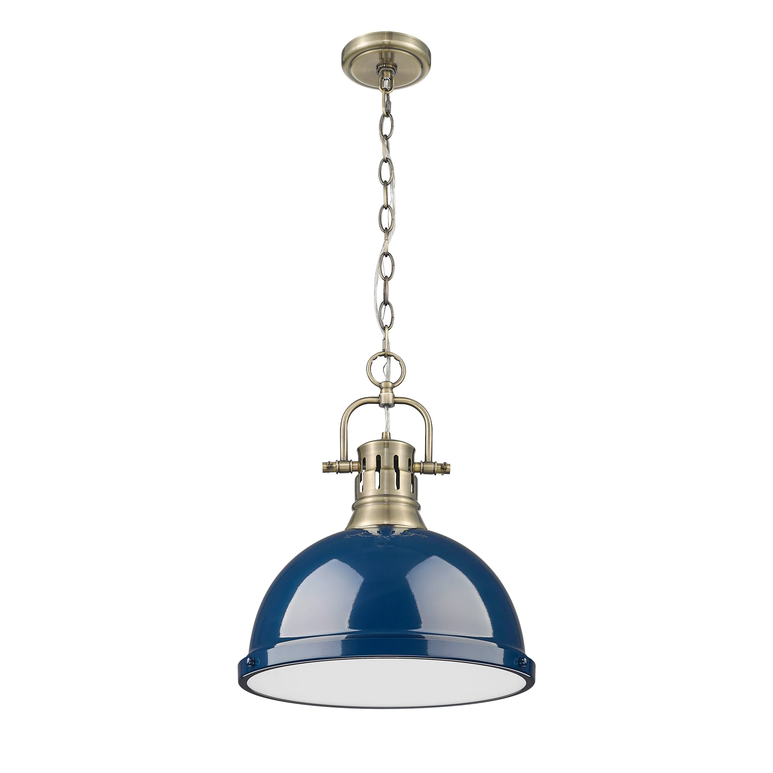 Duncan 1-light 14in Chain Hung Pendant in Aged Brass and Navy Blue shade - Image 3
