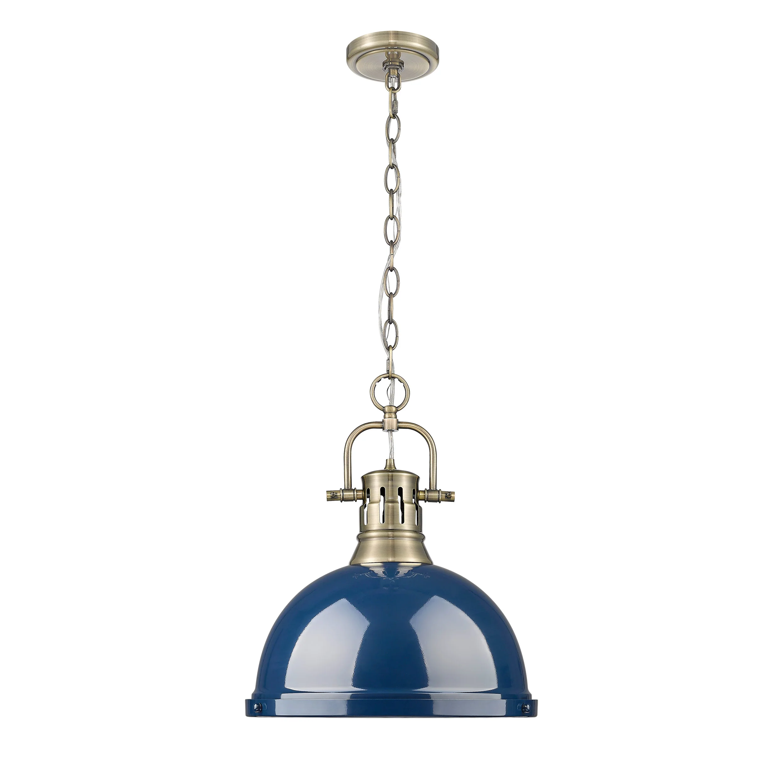 Duncan 1-light 14in Chain Hung Pendant in Aged Brass and Navy Blue shade - Image 4