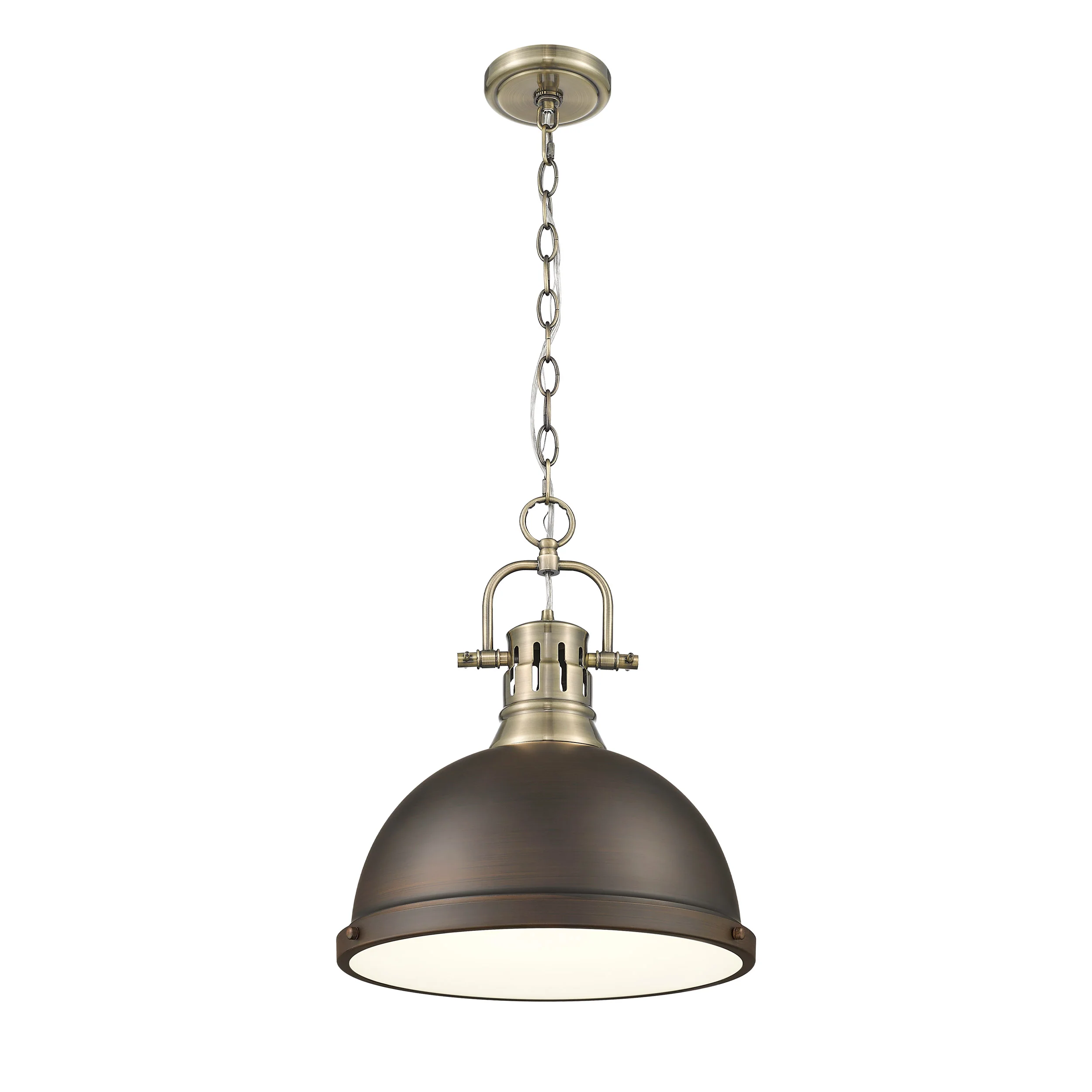 Duncan 1-light 14in Chain Hung Pendant in Aged Brass and Rubbed Bronze shade - Image 2