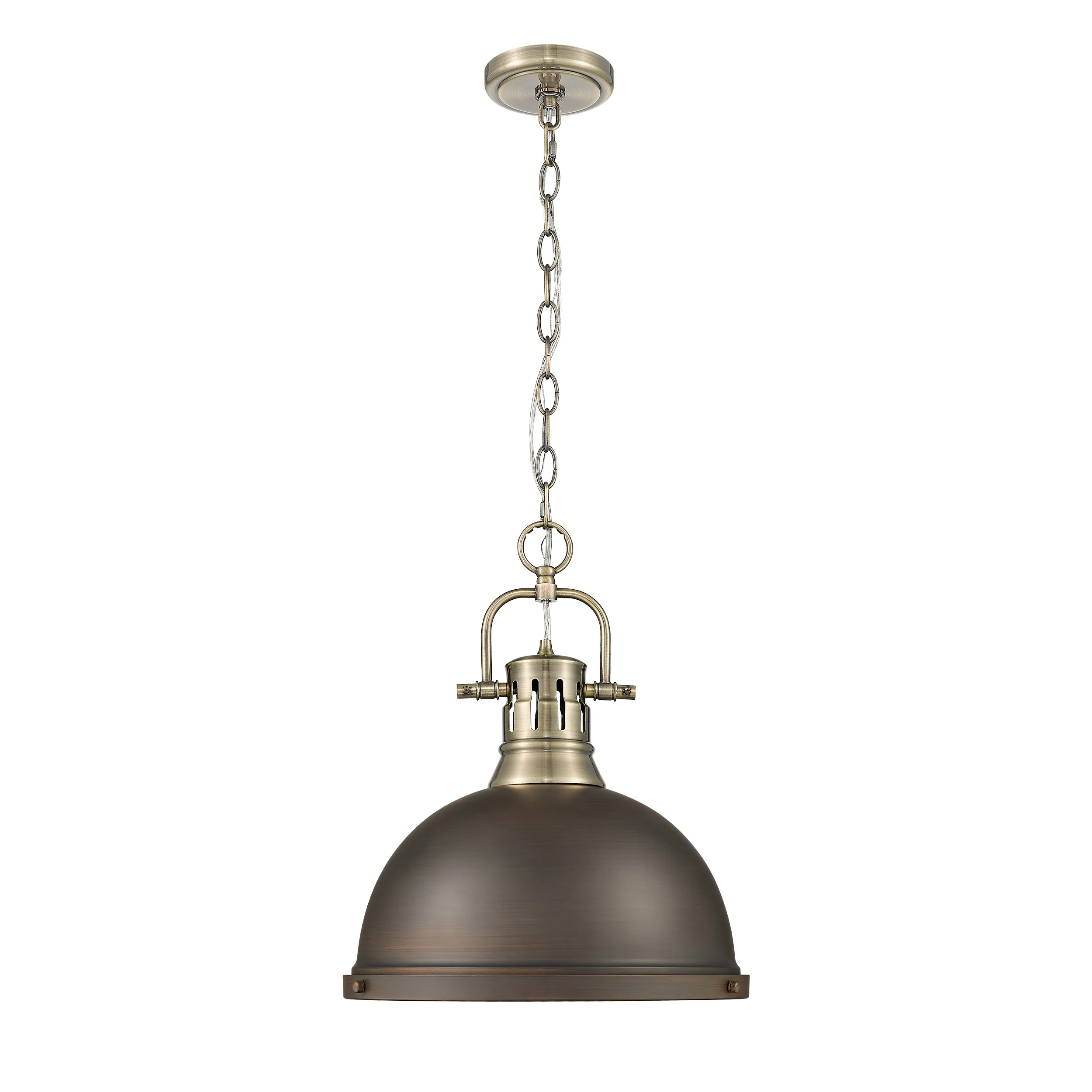 Duncan 1-light 14in Chain Hung Pendant in Aged Brass and Rubbed Bronze shade - Image 4