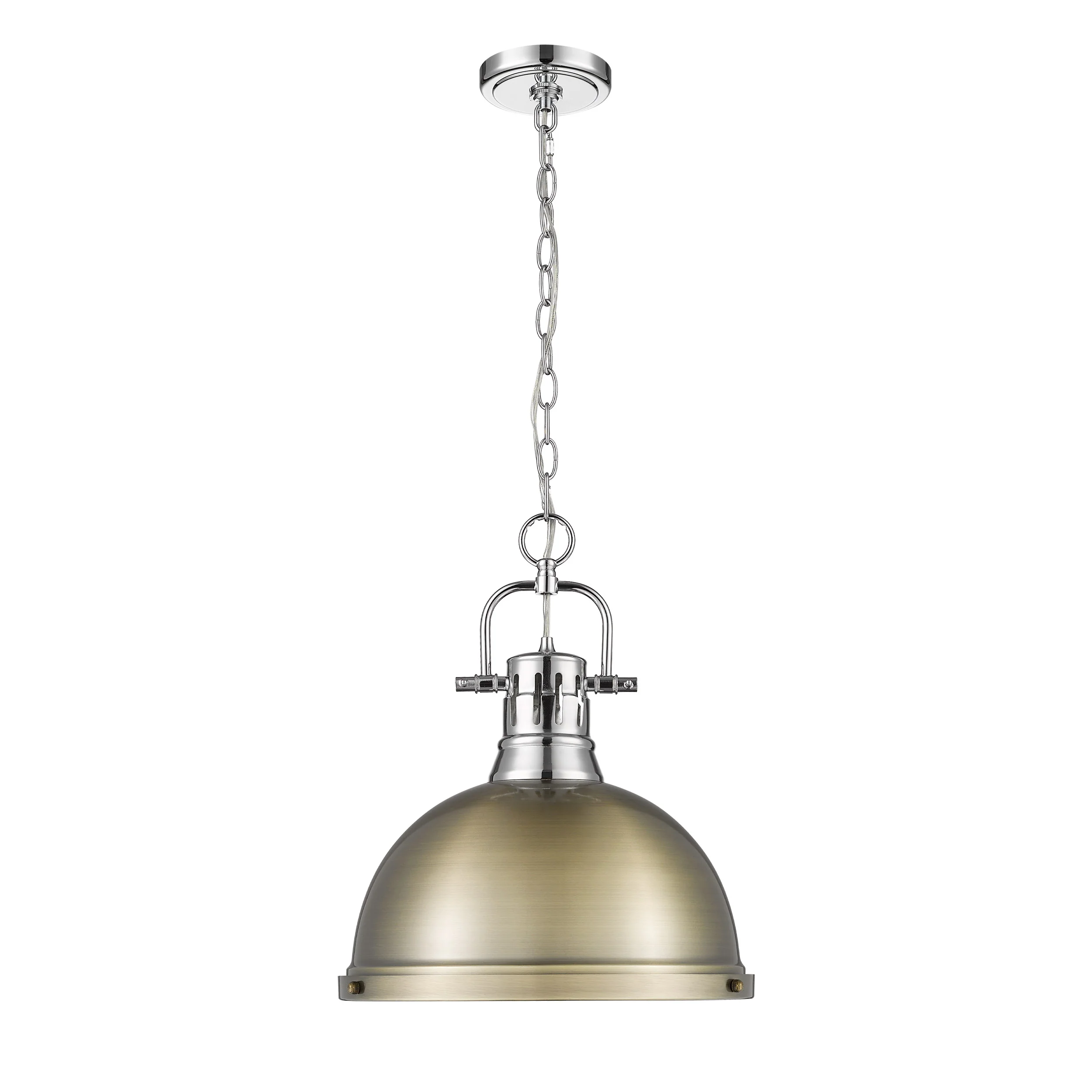 Duncan 1-light 14in Chain Hung Pendant in Chrome and Aged Brass shade - Image 4