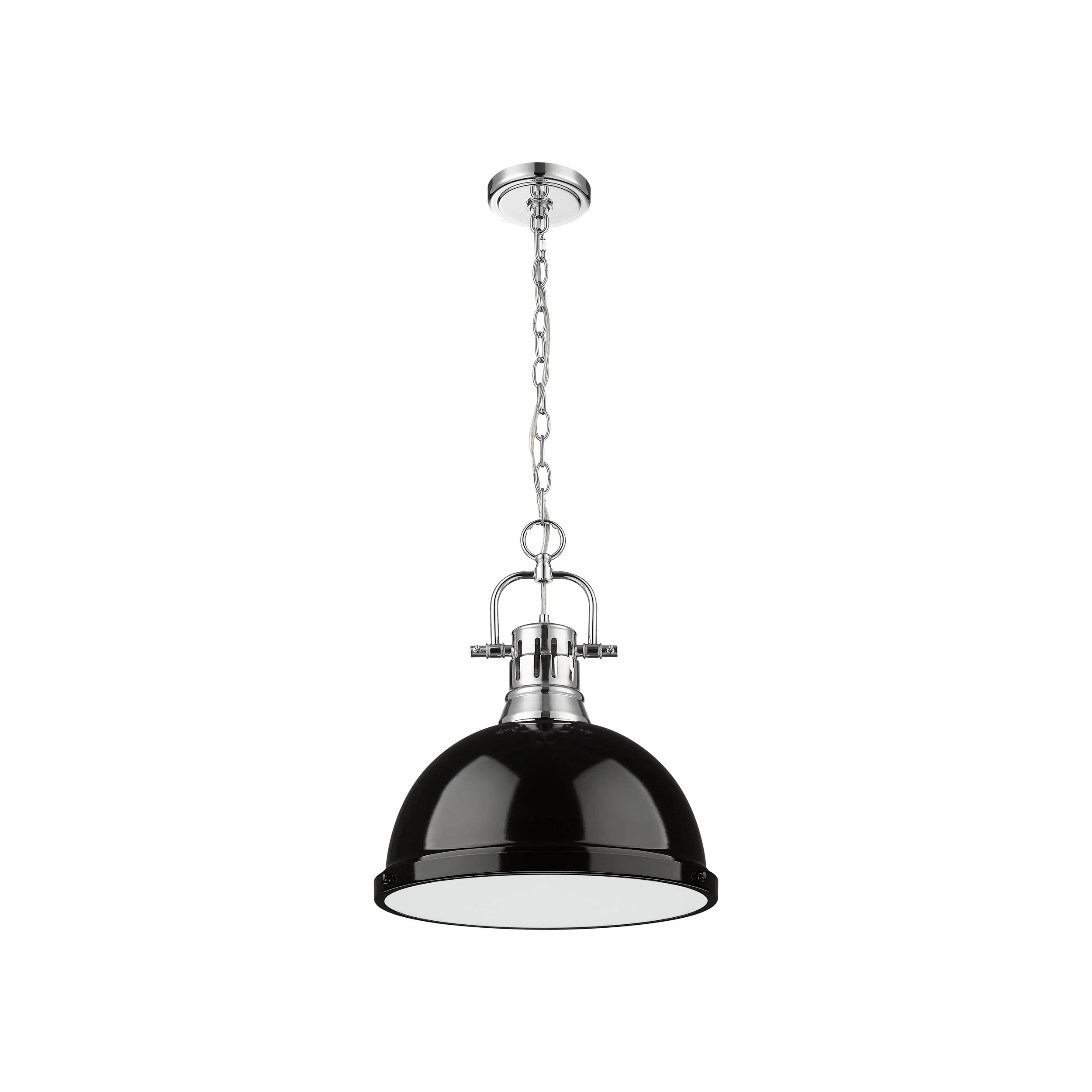 Duncan 1-light 14in Chain Hung Pendant in Chrome and Black shade - Image 2