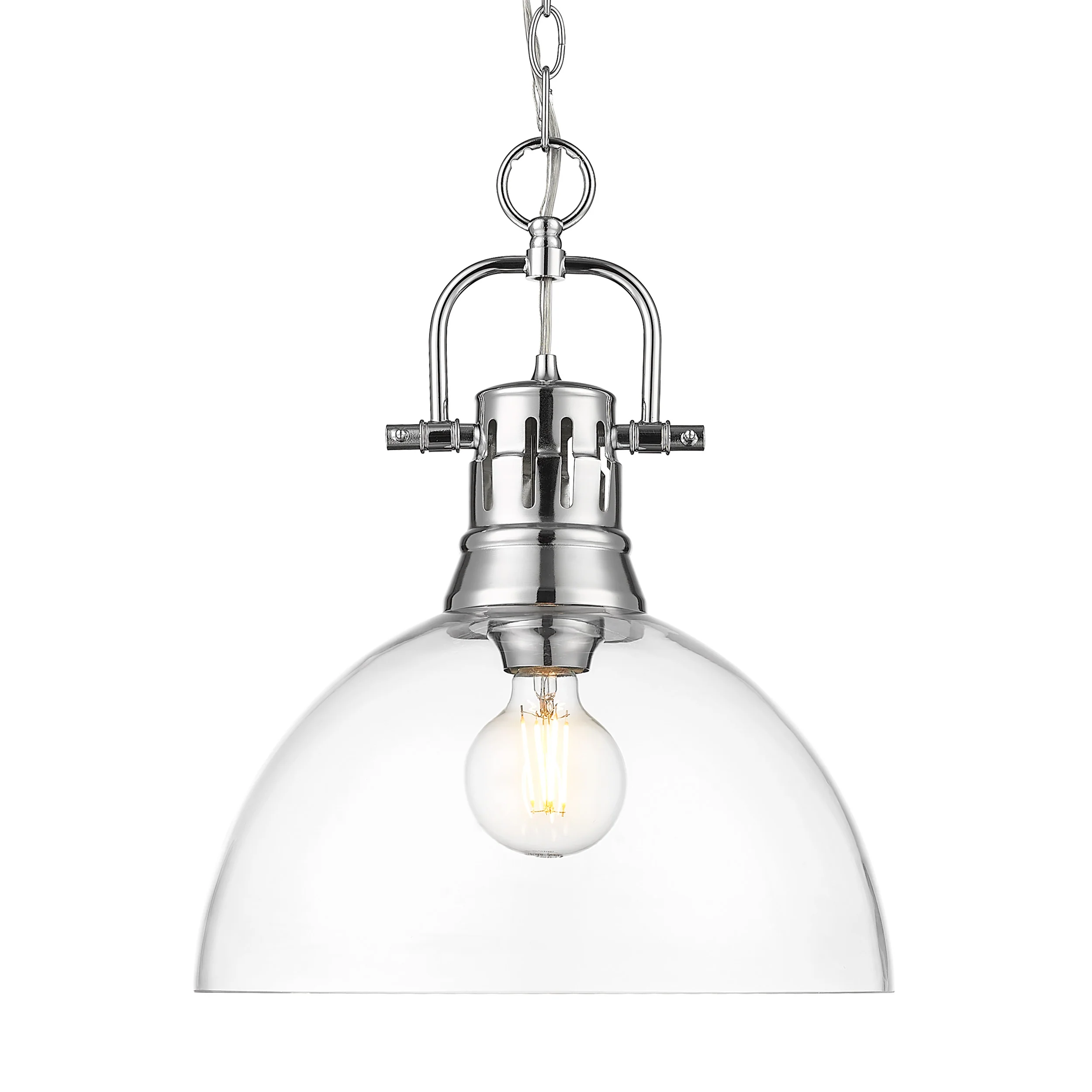 Duncan 1-light 14in chain hung Pendant in Chrome and Clear Glass