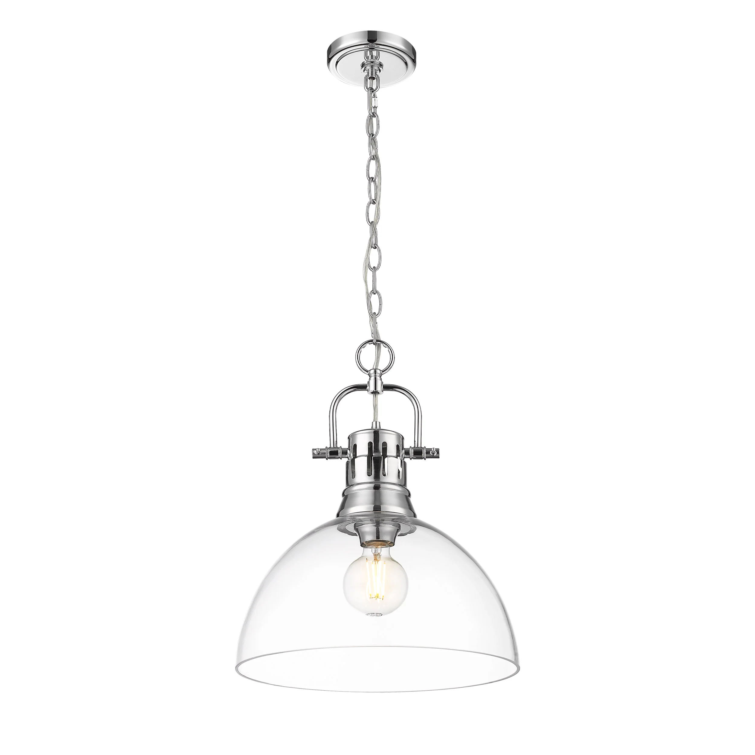 Duncan 1-light 14in chain hung Pendant in Chrome and Clear Glass - Image 2
