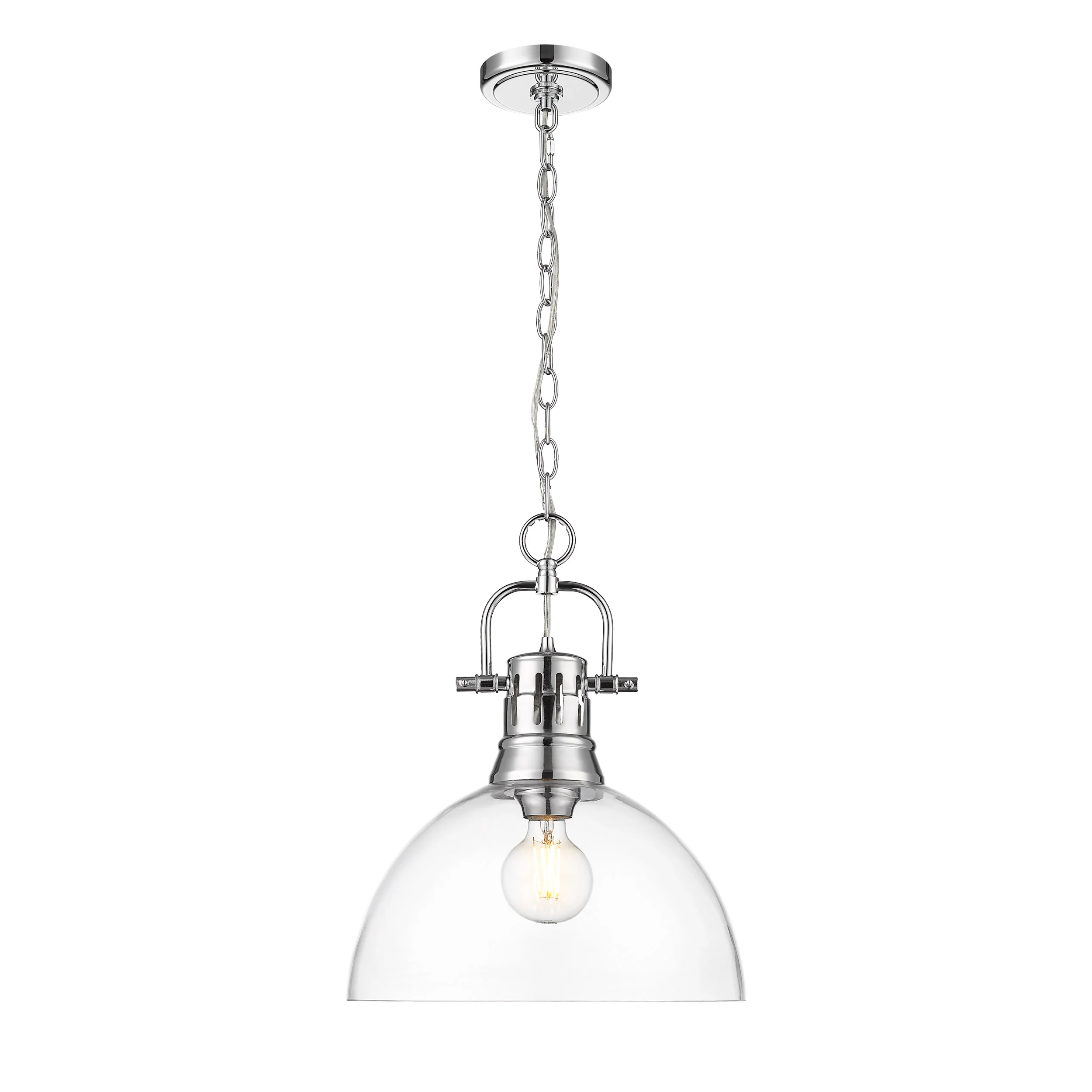 Duncan 1-light 14in chain hung Pendant in Chrome and Clear Glass - Image 3