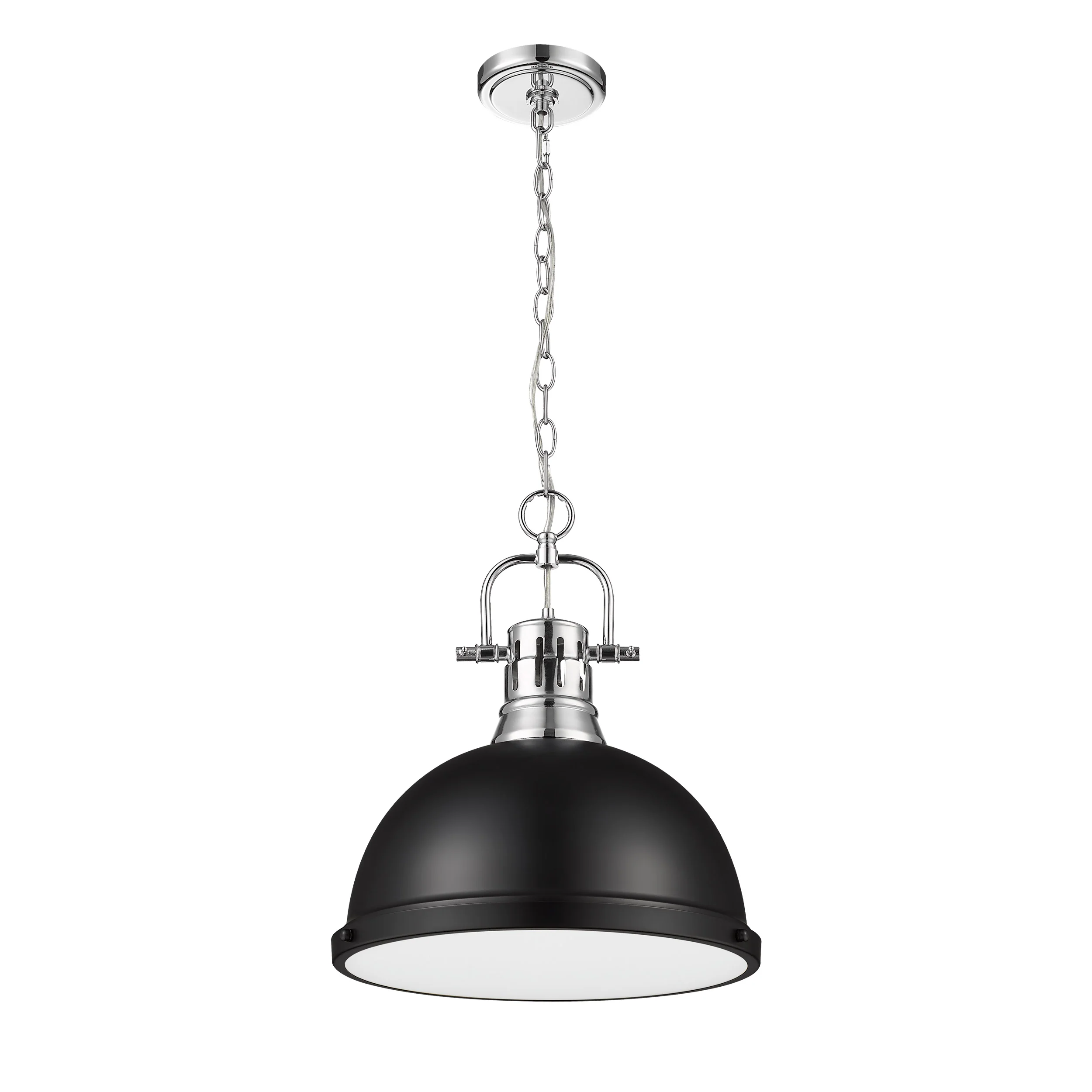 Duncan 1-light 14in Chain Hung Pendant in Chrome and Matte Black shade - Image 3