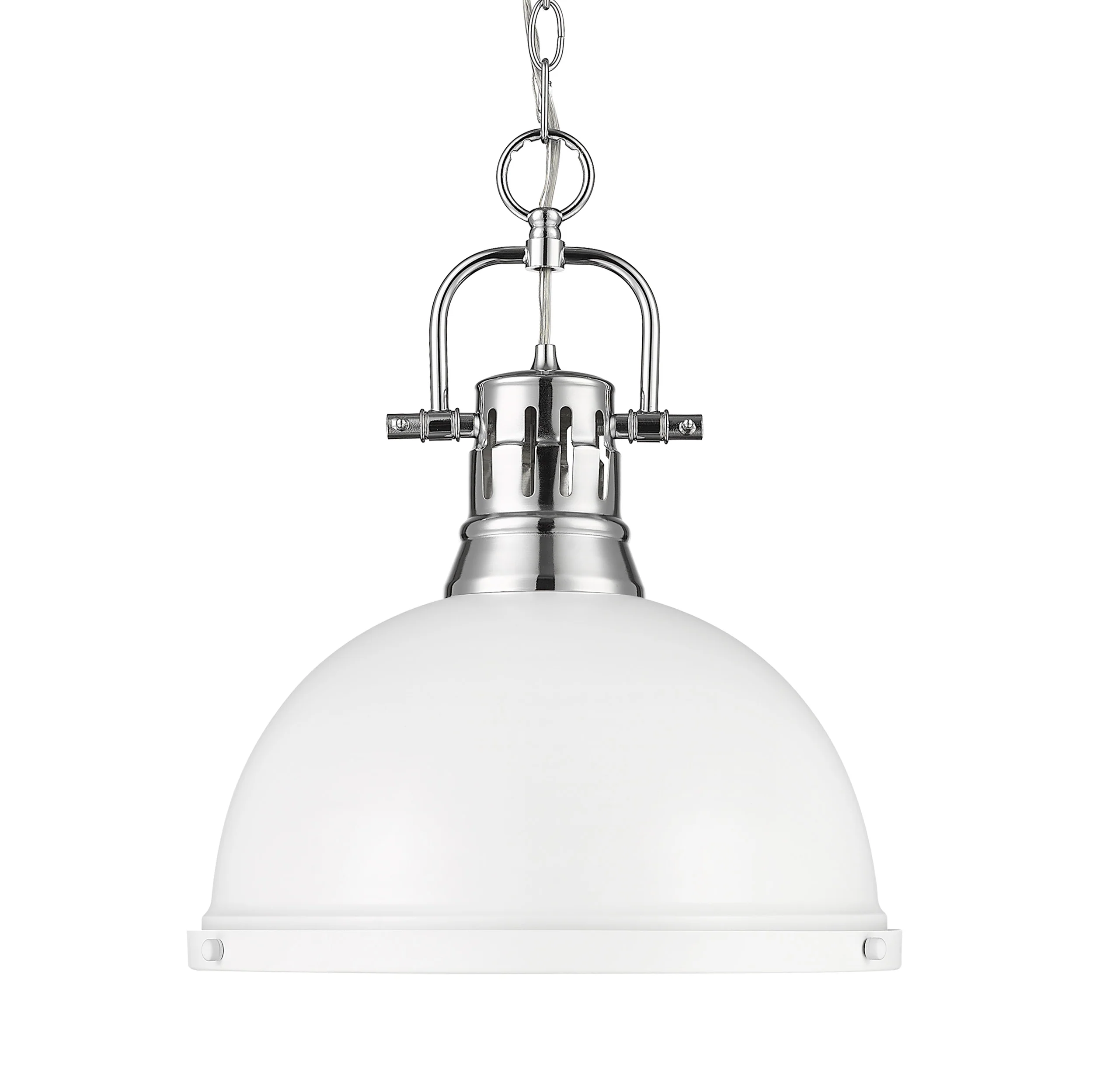 Duncan 1-light 14in Chain Hung Pendant in Chrome and Matte White shade