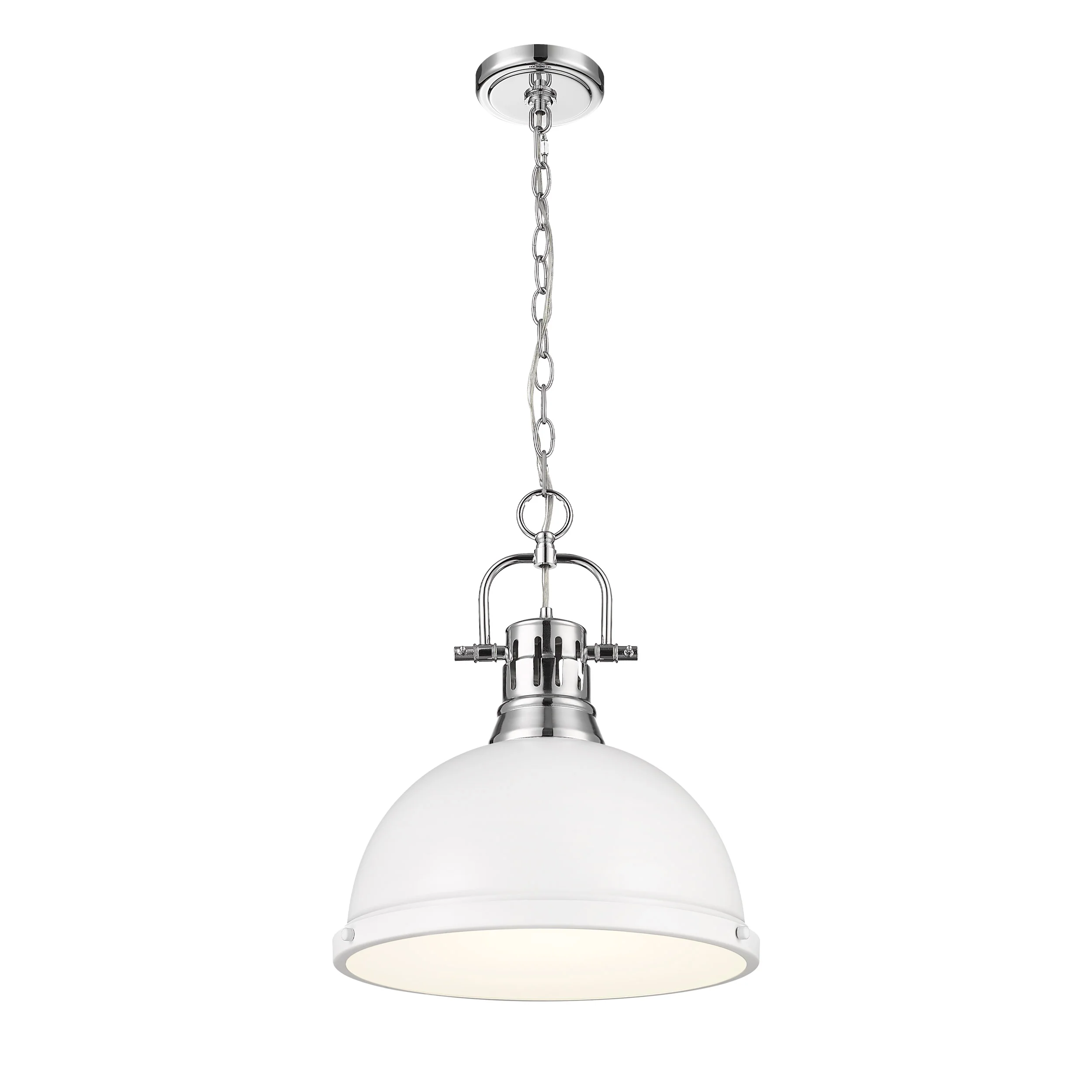 Duncan 1-light 14in Chain Hung Pendant in Chrome and Matte White shade - Image 2
