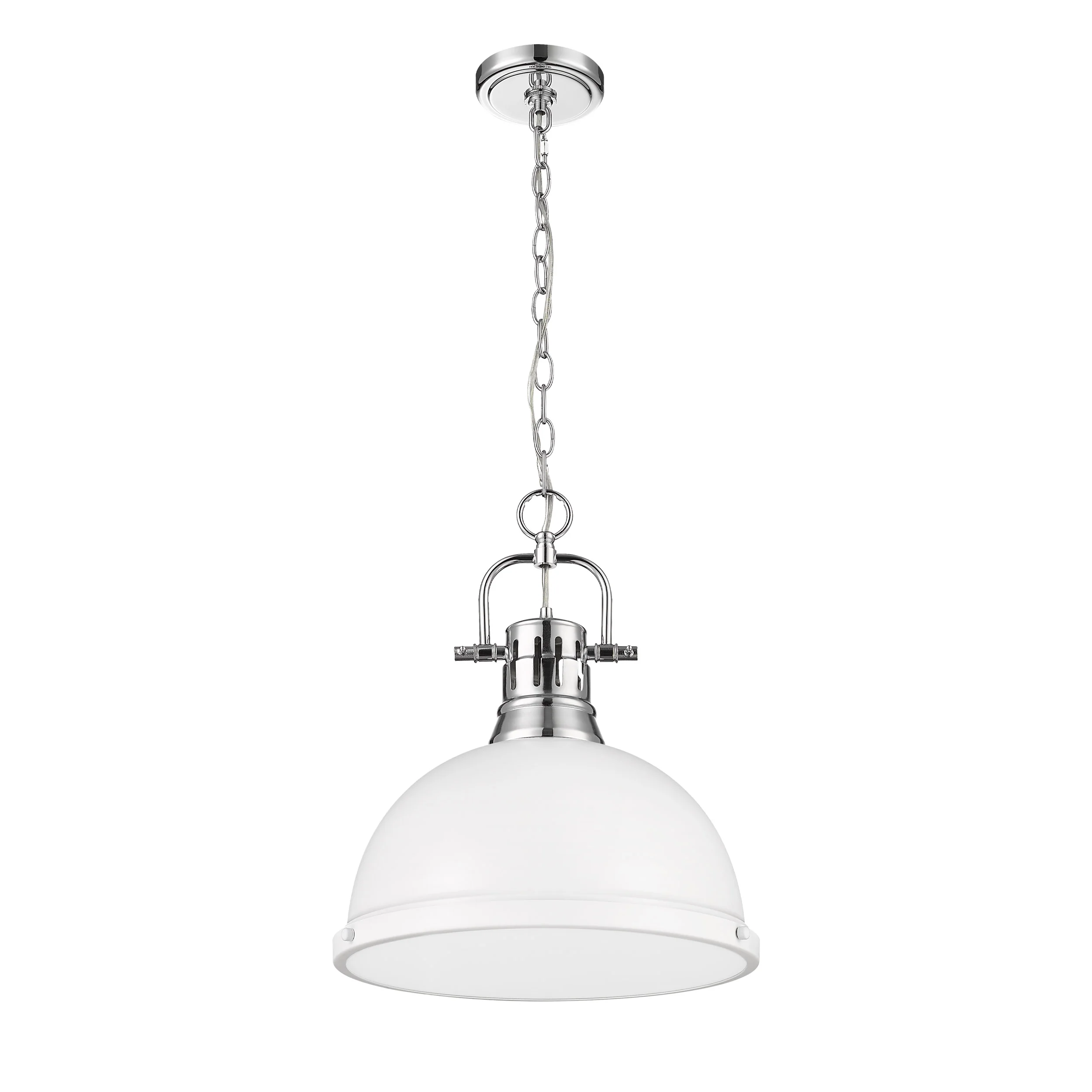 Duncan 1-light 14in Chain Hung Pendant in Chrome and Matte White shade - Image 3
