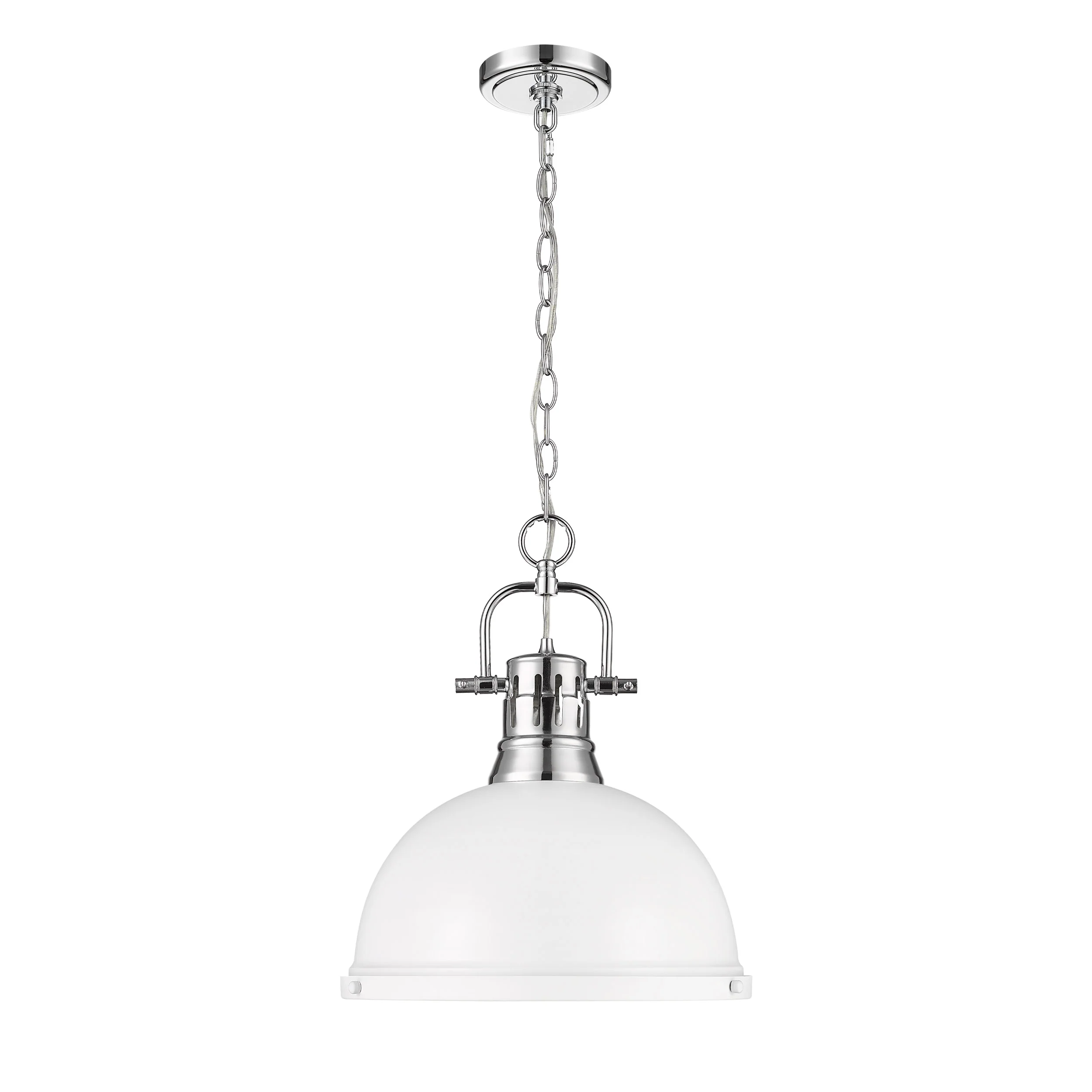 Duncan 1-light 14in Chain Hung Pendant in Chrome and Matte White shade - Image 4