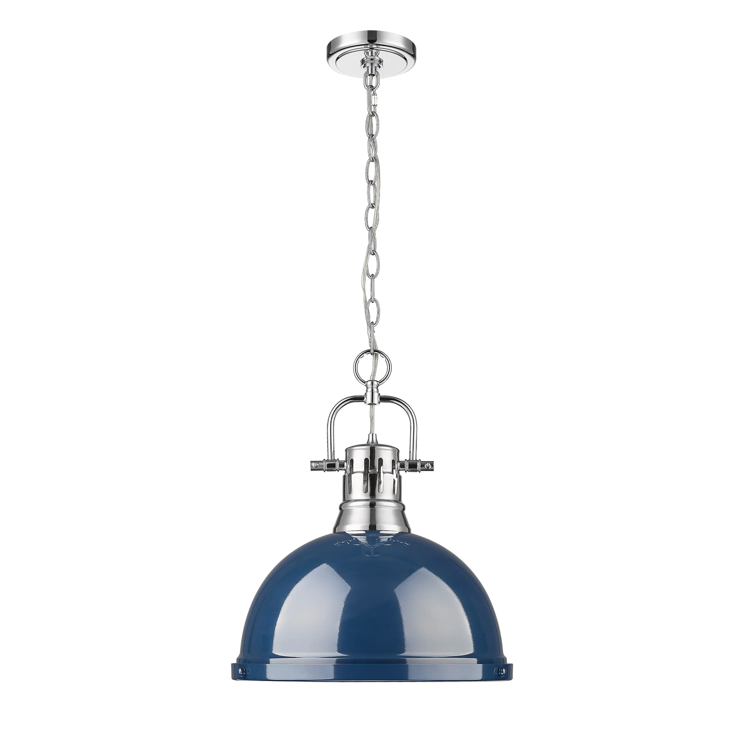 Duncan 1-light 14in Chain Hung Pendant in Chrome and Navy Blue shade - Image 4