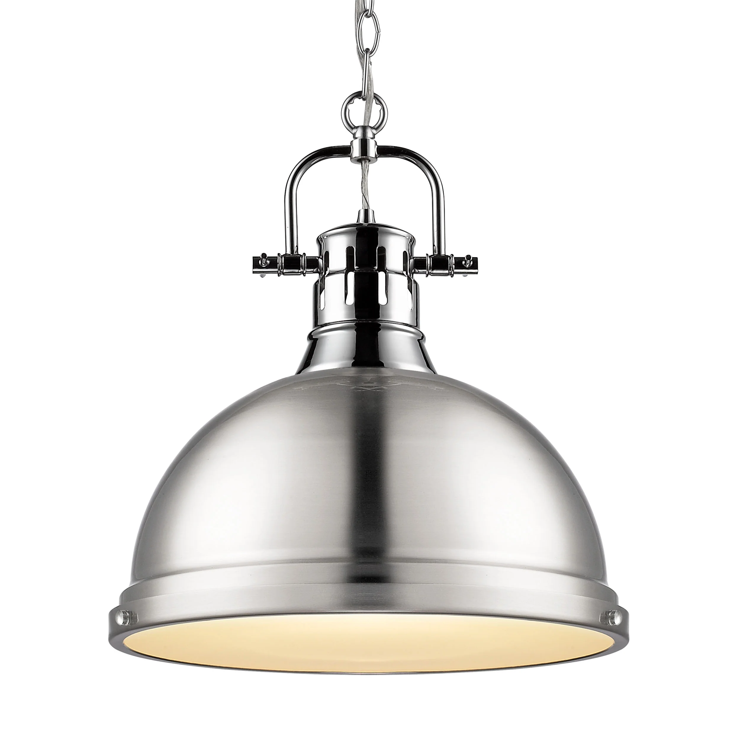 Duncan 1-light 14in Chain Hung Pendant in Chrome and Pewter shade