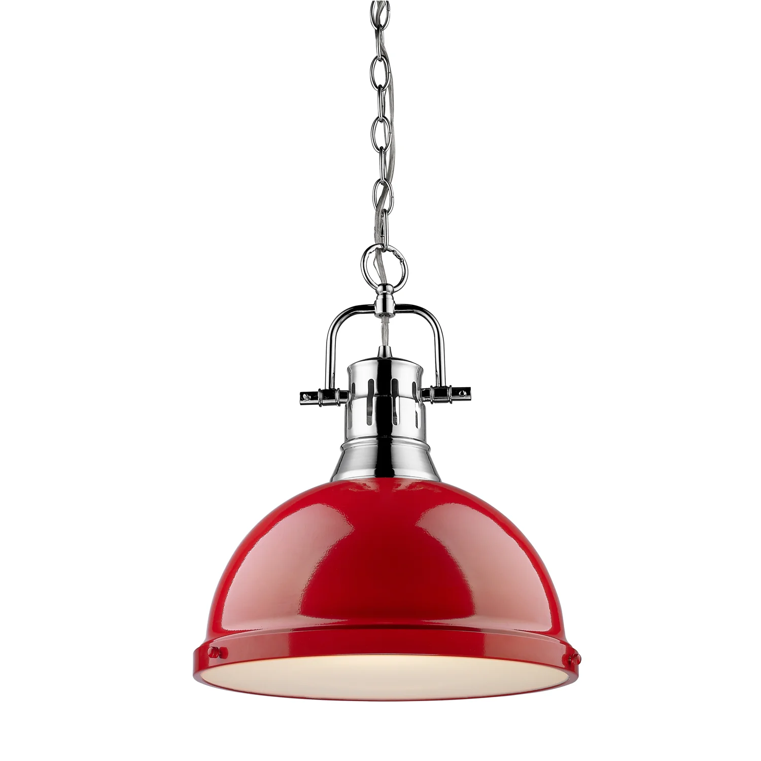 Duncan 1-light 14in Chain Hung Pendant in Chrome and Red shade - Image 2