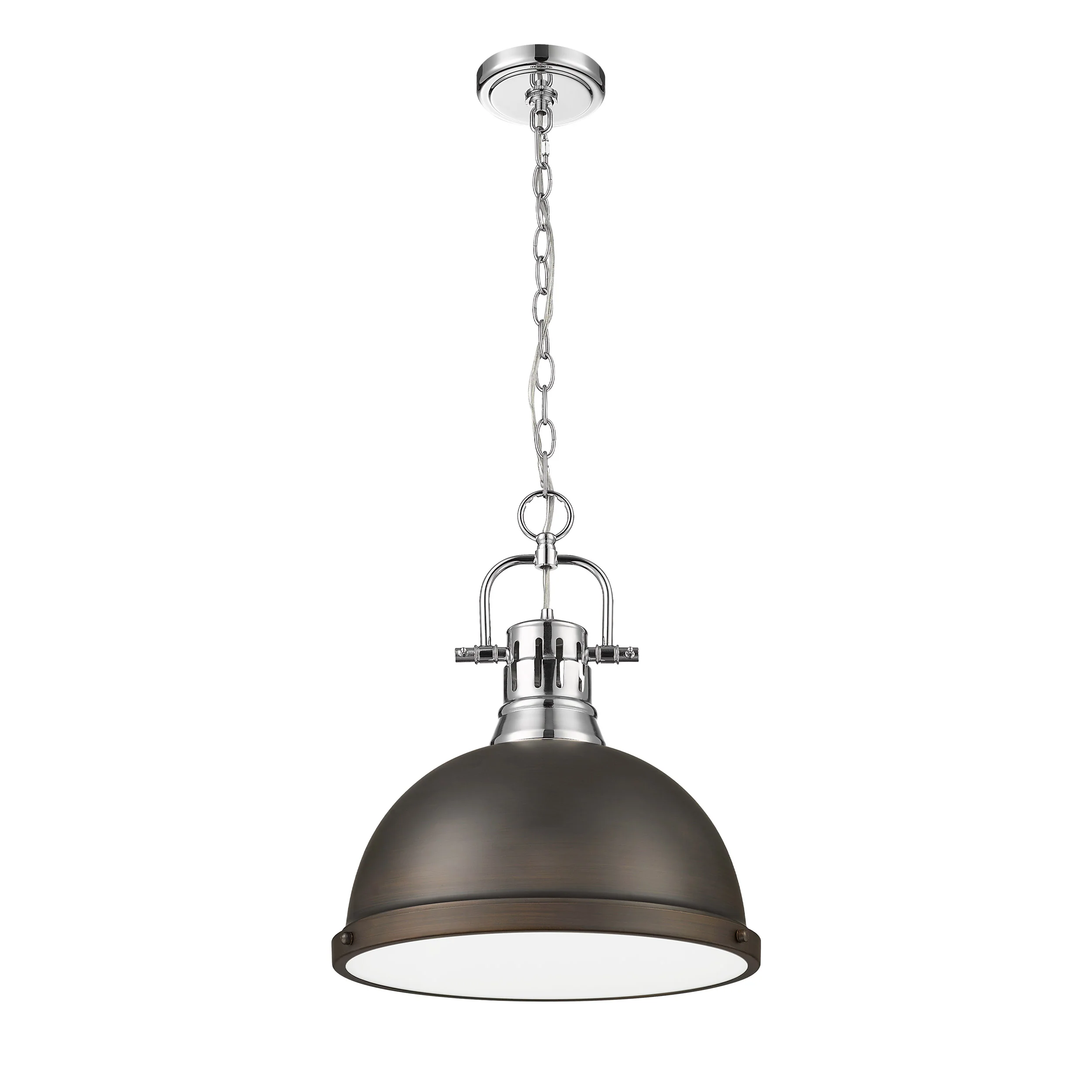 Duncan 1-light 14in Chain Hung Pendant in Chrome and Rubbed Bronze shade - Image 3