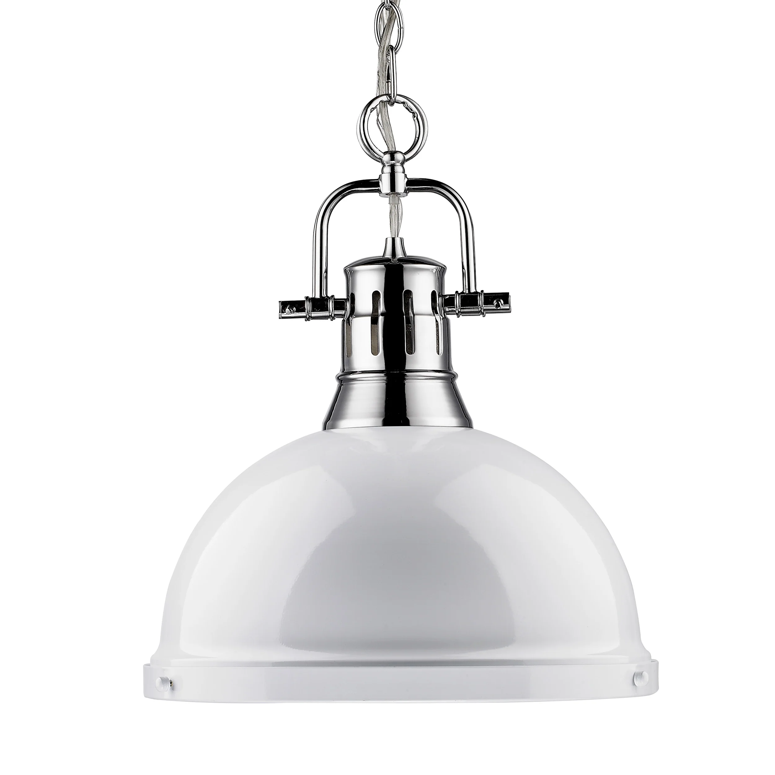 Duncan 1-light 14in Chain Hung Pendant in Chrome and White shade
