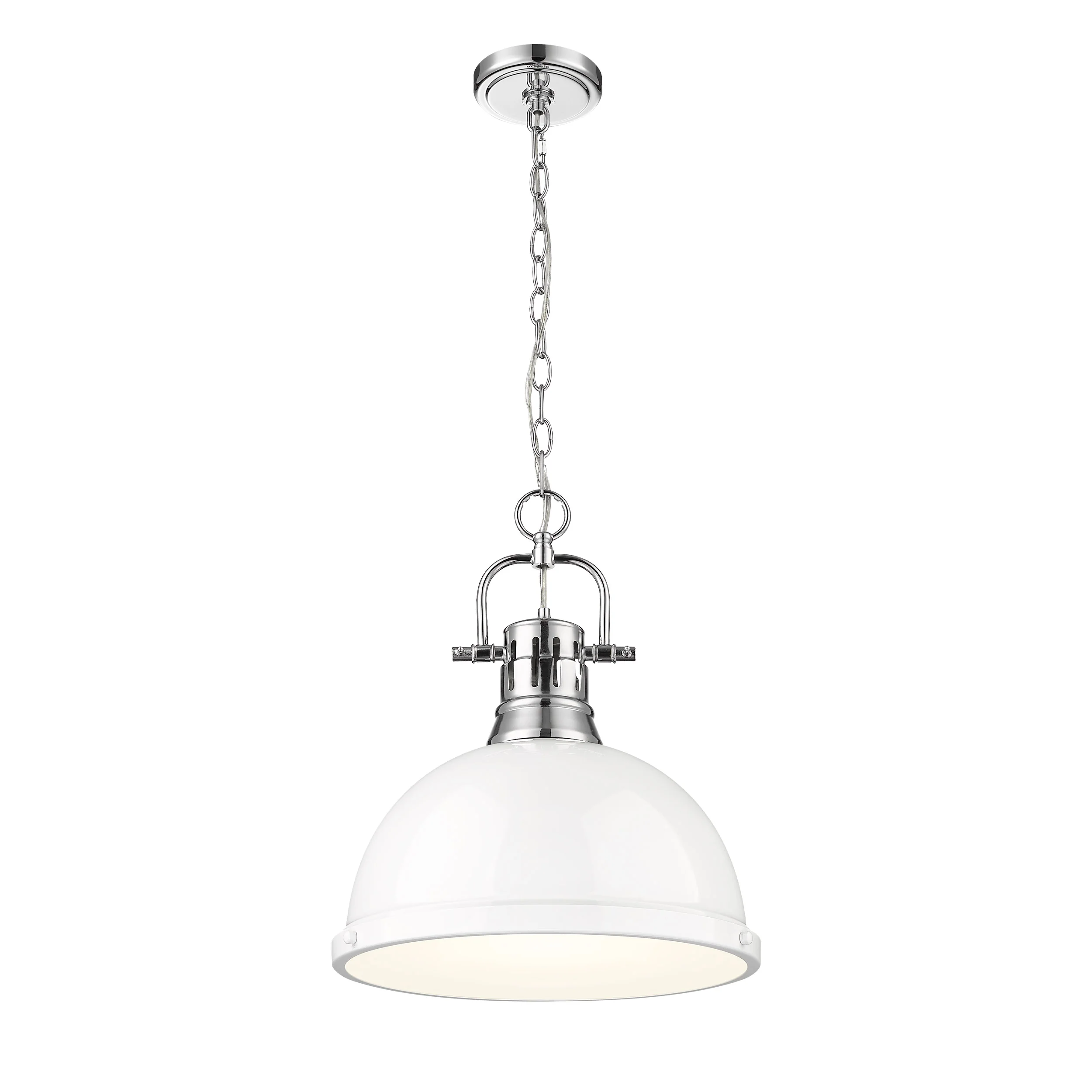 Duncan 1-light 14in Chain Hung Pendant in Chrome and White shade - Image 2