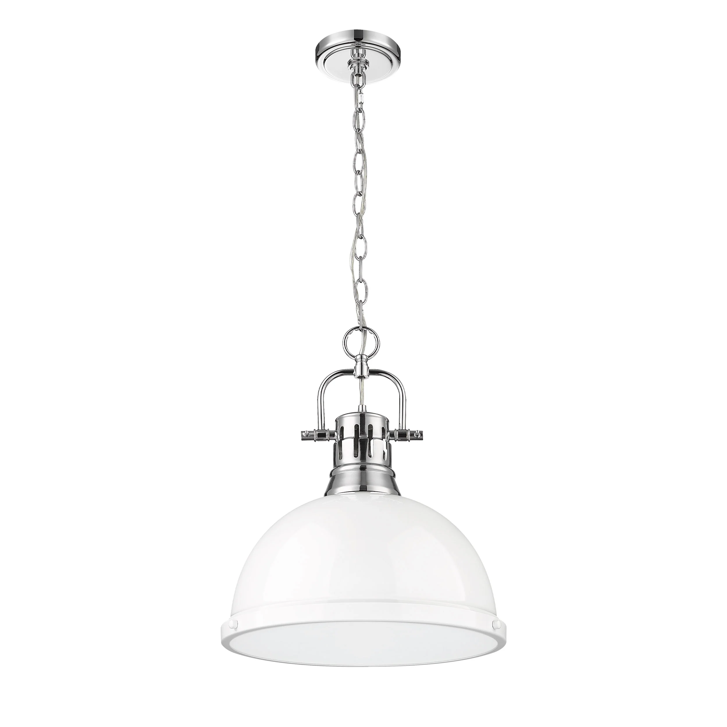 Duncan 1-light 14in Chain Hung Pendant in Chrome and White shade - Image 3
