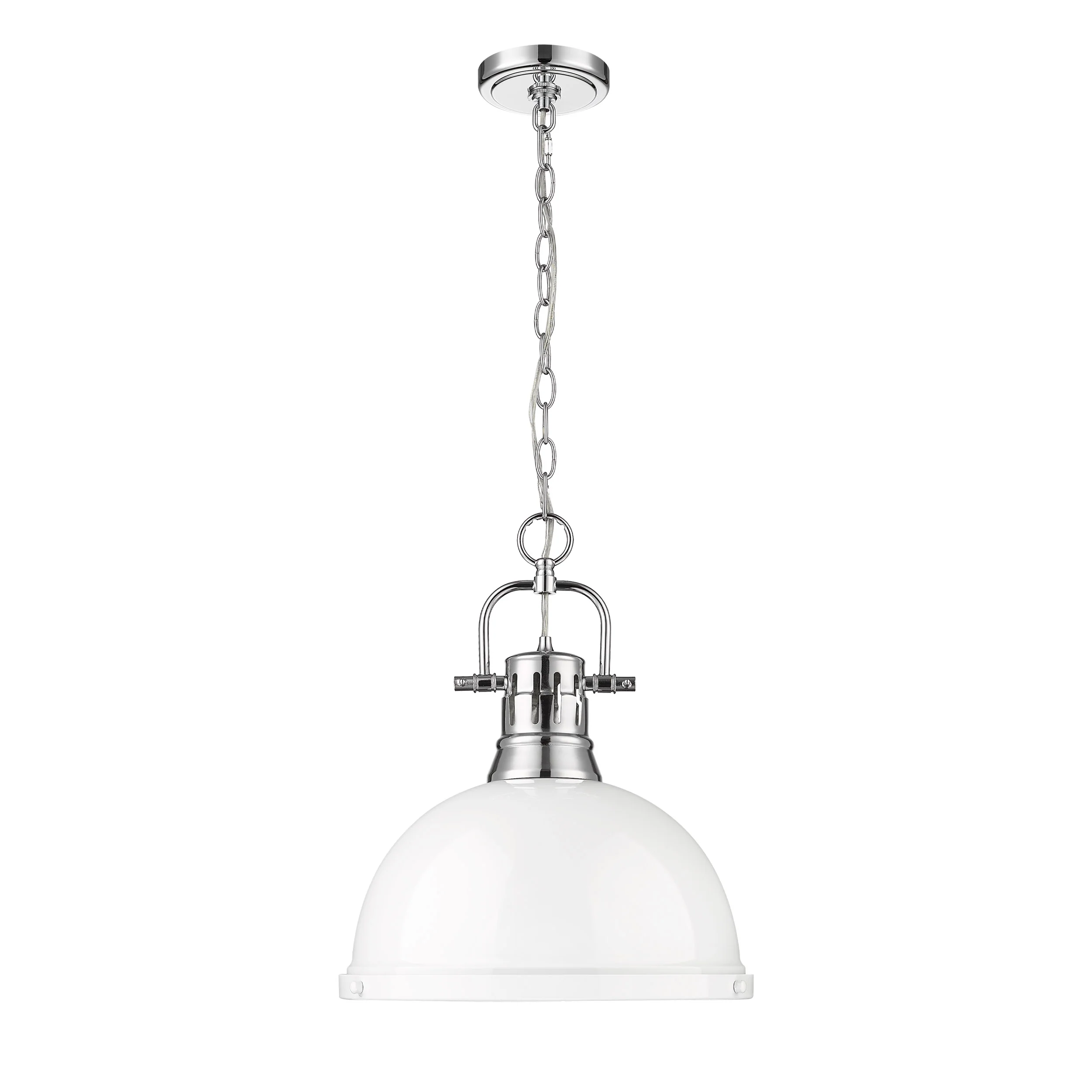 Duncan 1-light 14in Chain Hung Pendant in Chrome and White shade - Image 4