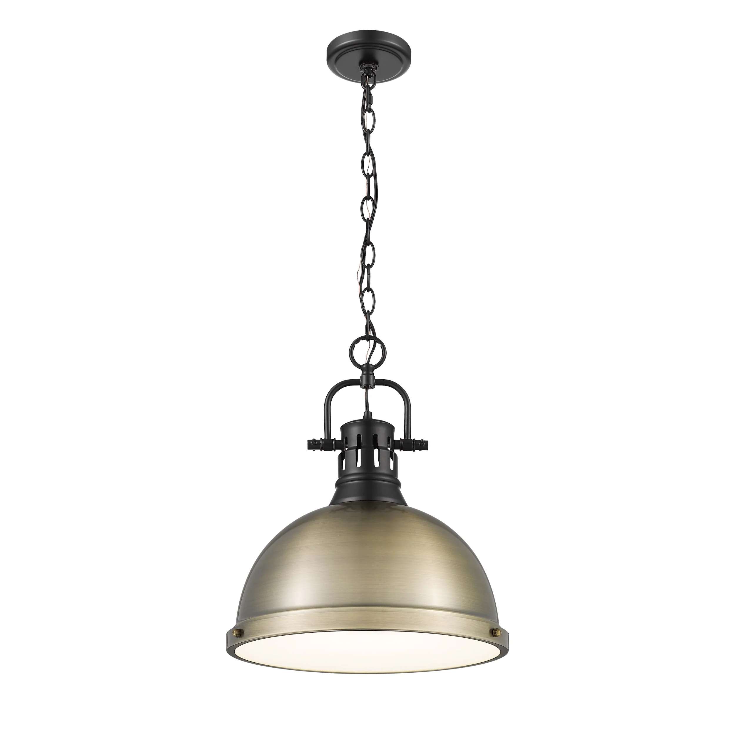 Duncan 1-light 14in Chain Hung Pendant in Matte Black and Aged Brass shade - Image 3