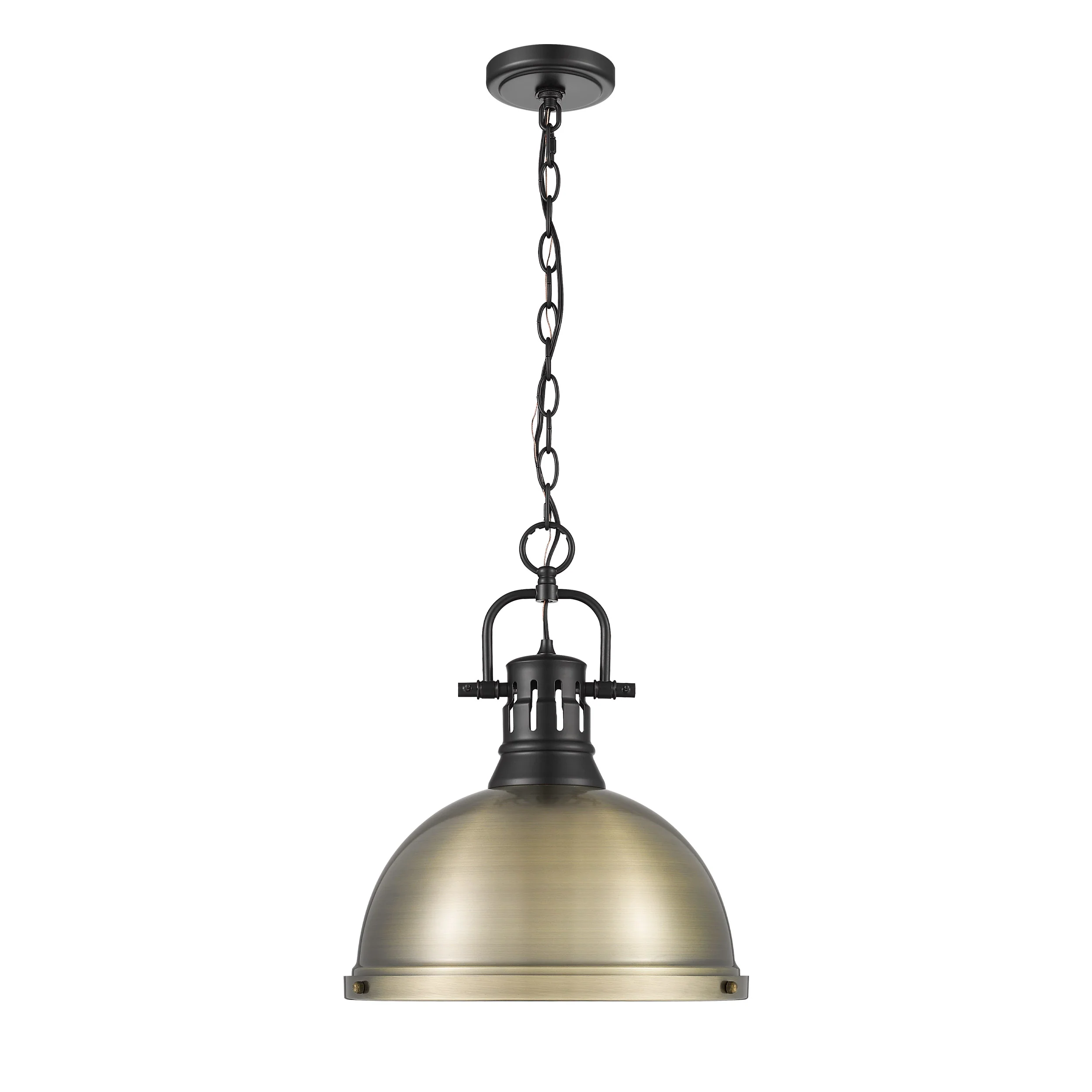 Duncan 1-light 14in Chain Hung Pendant in Matte Black and Aged Brass shade - Image 4