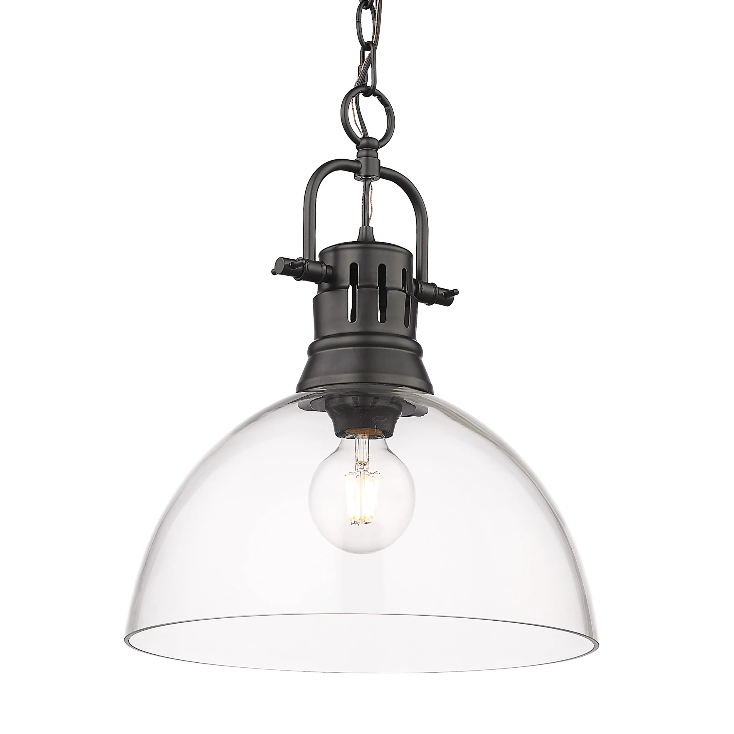 Duncan 1-light 14in chain hung Pendant in Matte Black and Clear Glass