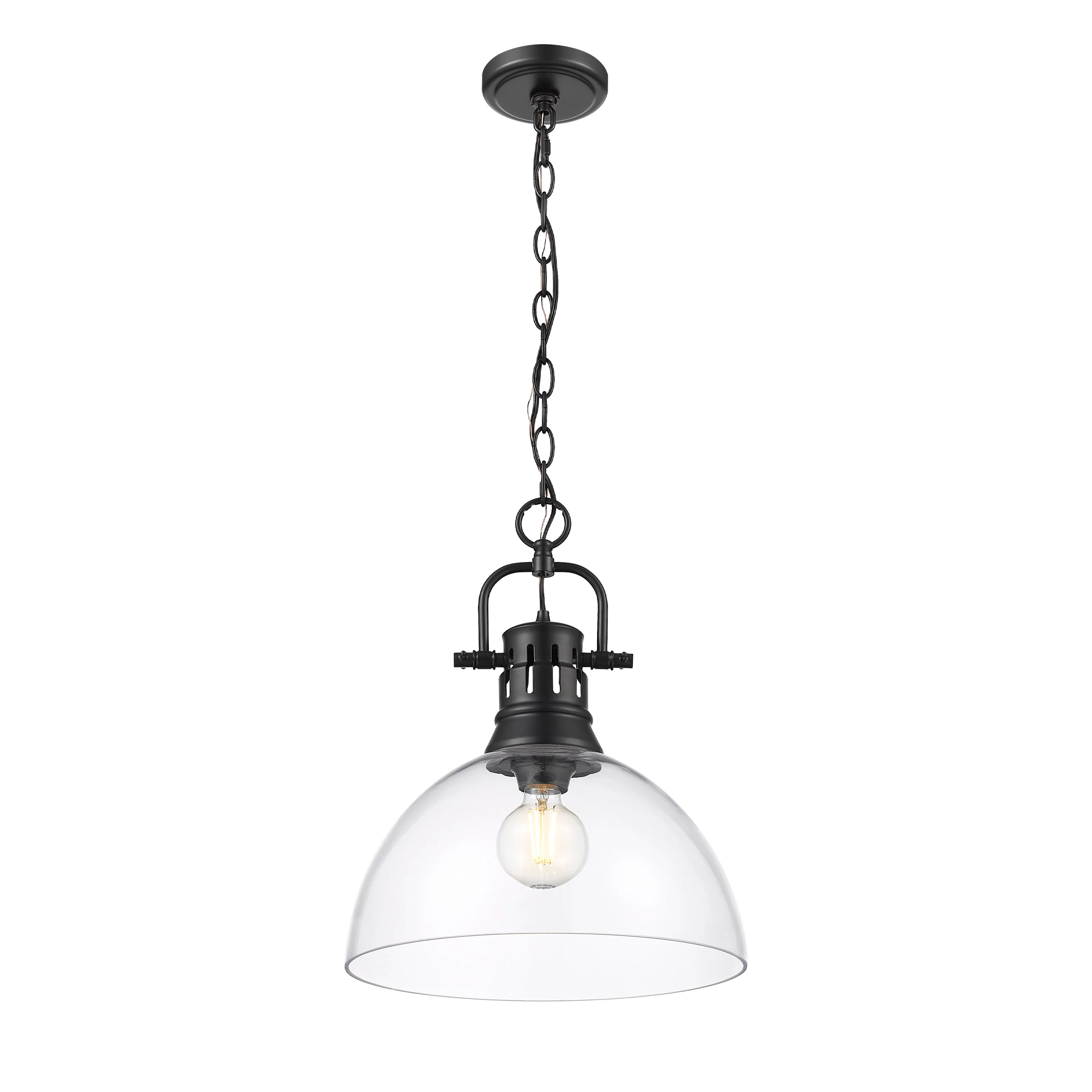 Duncan 1-light 14in chain hung Pendant in Matte Black and Clear Glass - Image 2
