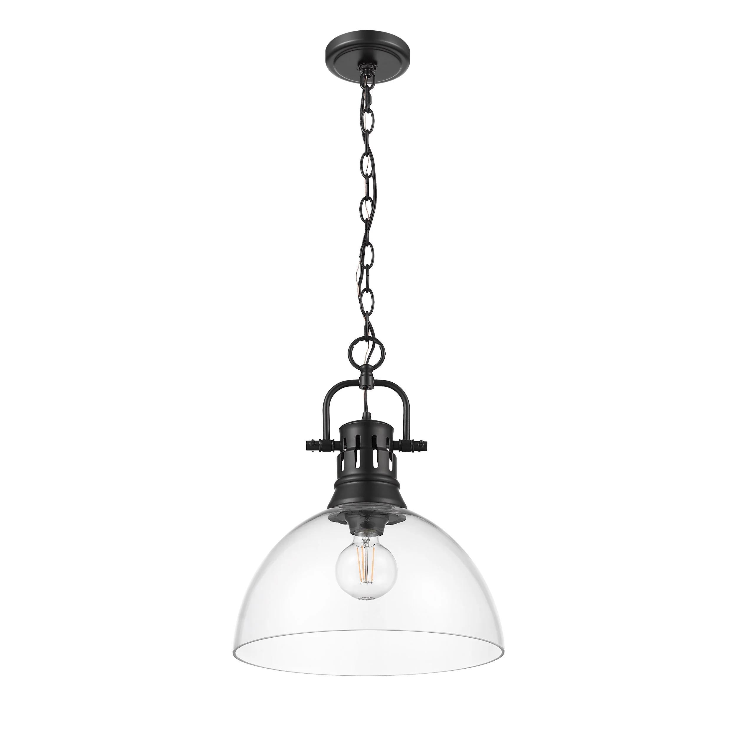 Duncan 1-light 14in chain hung Pendant in Matte Black and Clear Glass - Image 3