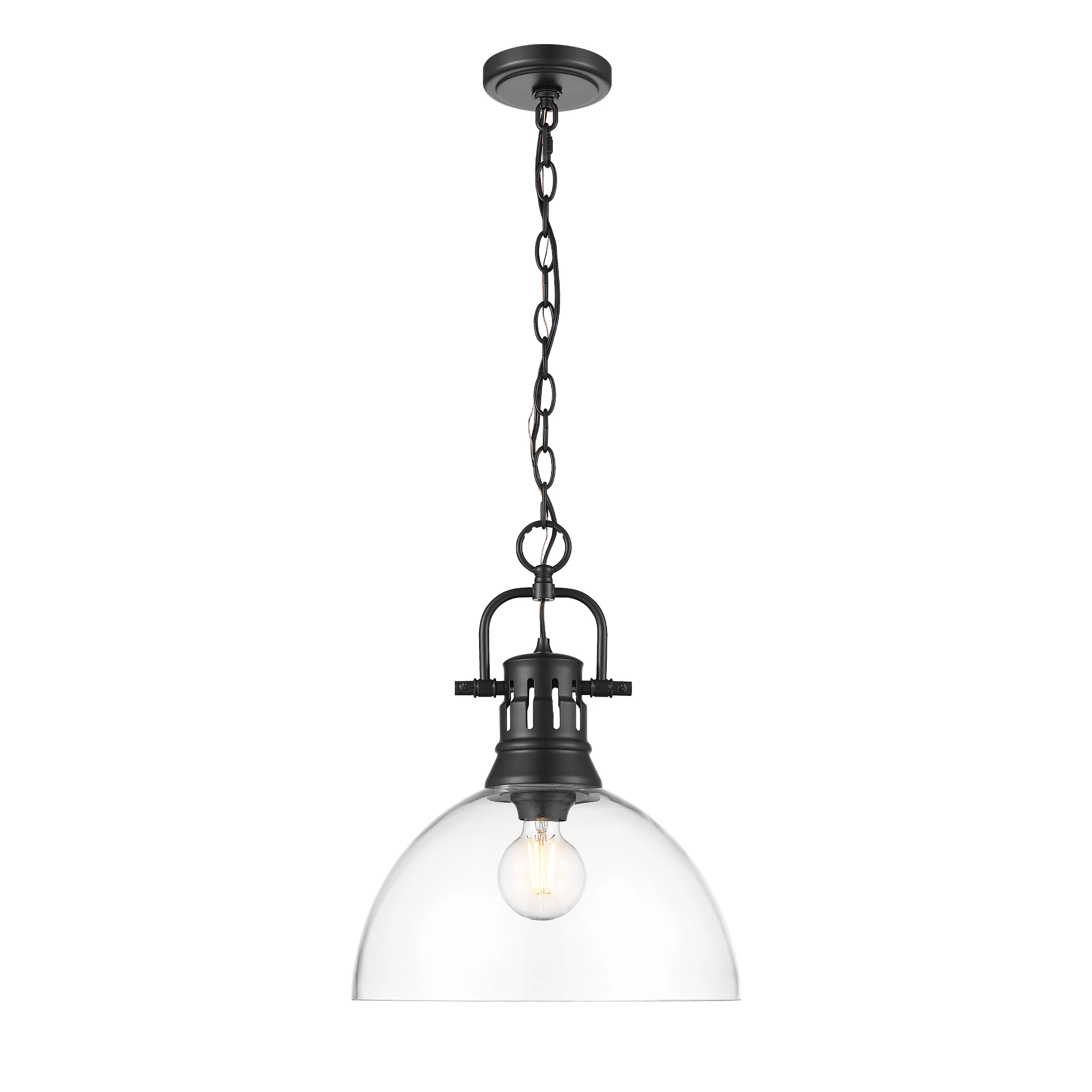 Duncan 1-light 14in chain hung Pendant in Matte Black and Clear Glass - Image 4