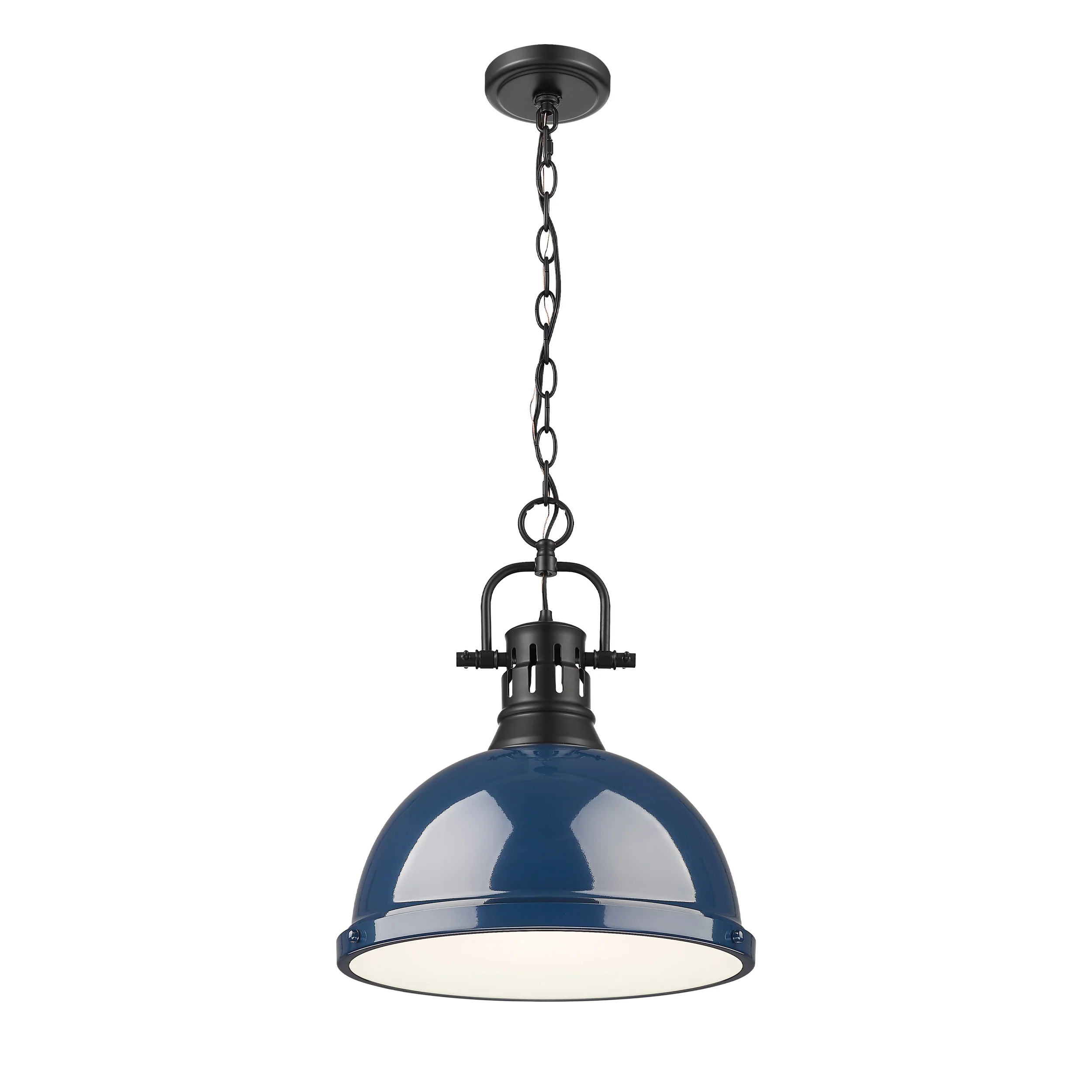 Duncan 1-light 14in Chain Hung Pendant in Matte Black and Navy Blue shade - Image 2