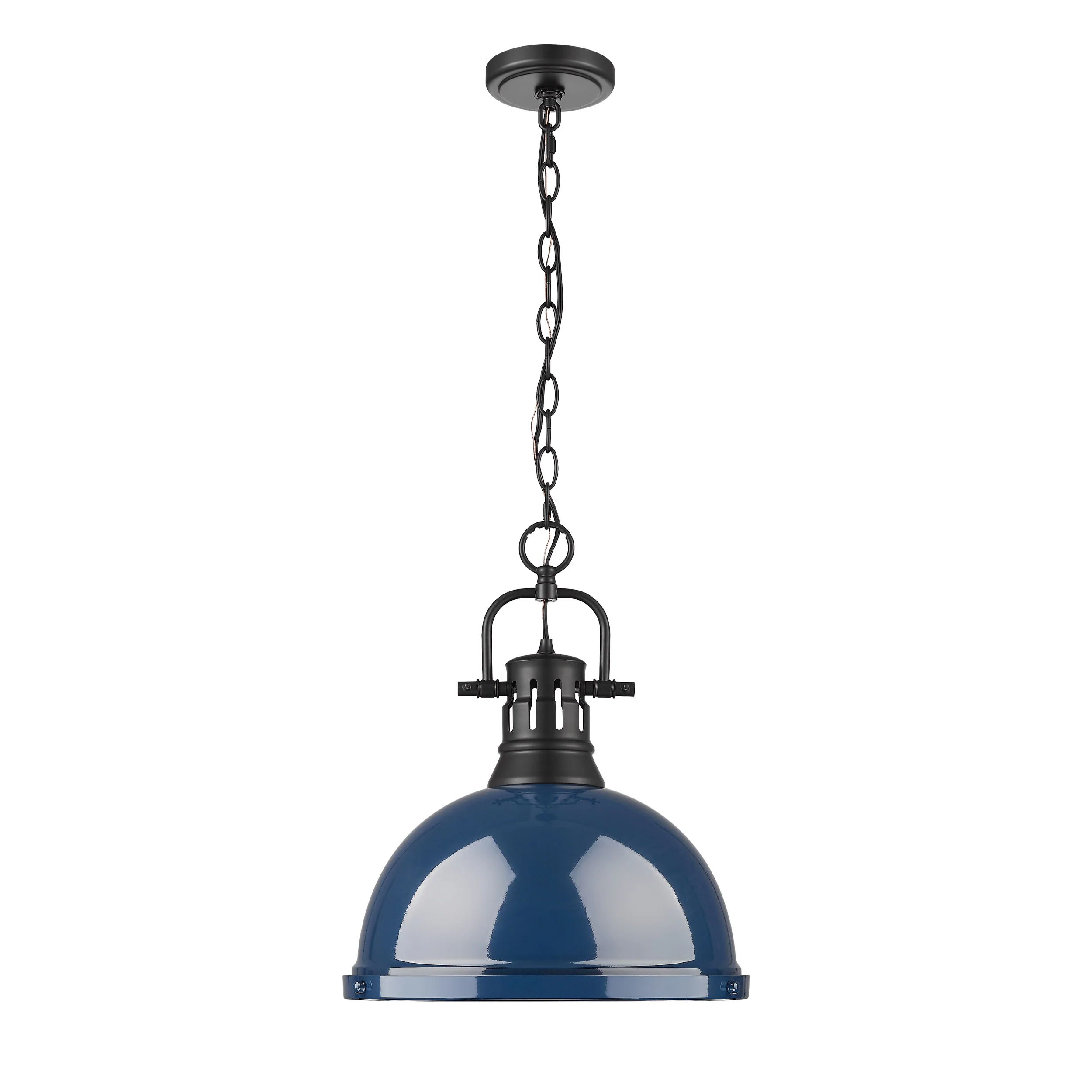 Duncan 1-light 14in Chain Hung Pendant in Matte Black and Navy Blue shade - Image 4