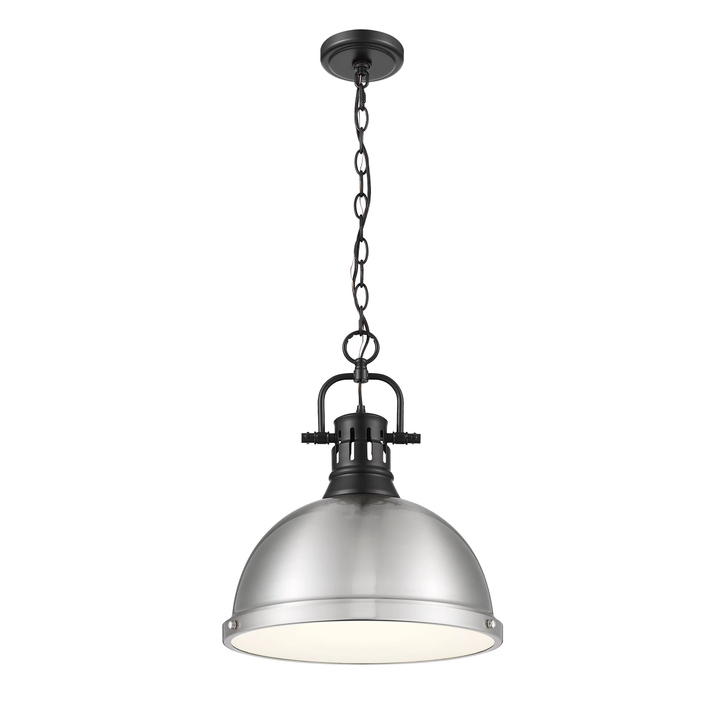 Duncan 1-light 14in Chain Hung Pendant in Matte Black and Pewter shade - Image 2
