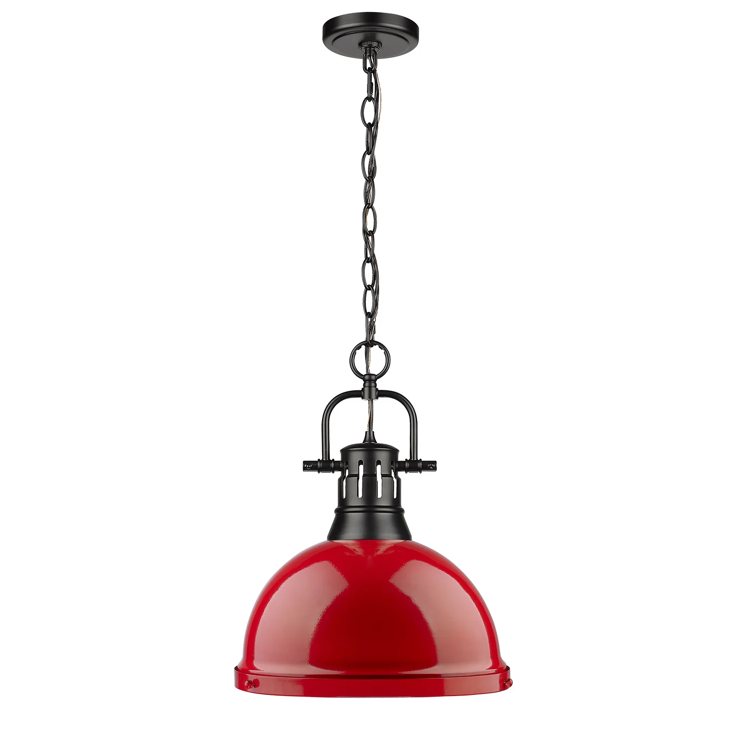 Duncan 1-light 14in Chain Hung Pendant in Matte Black and Red shade - Image 2