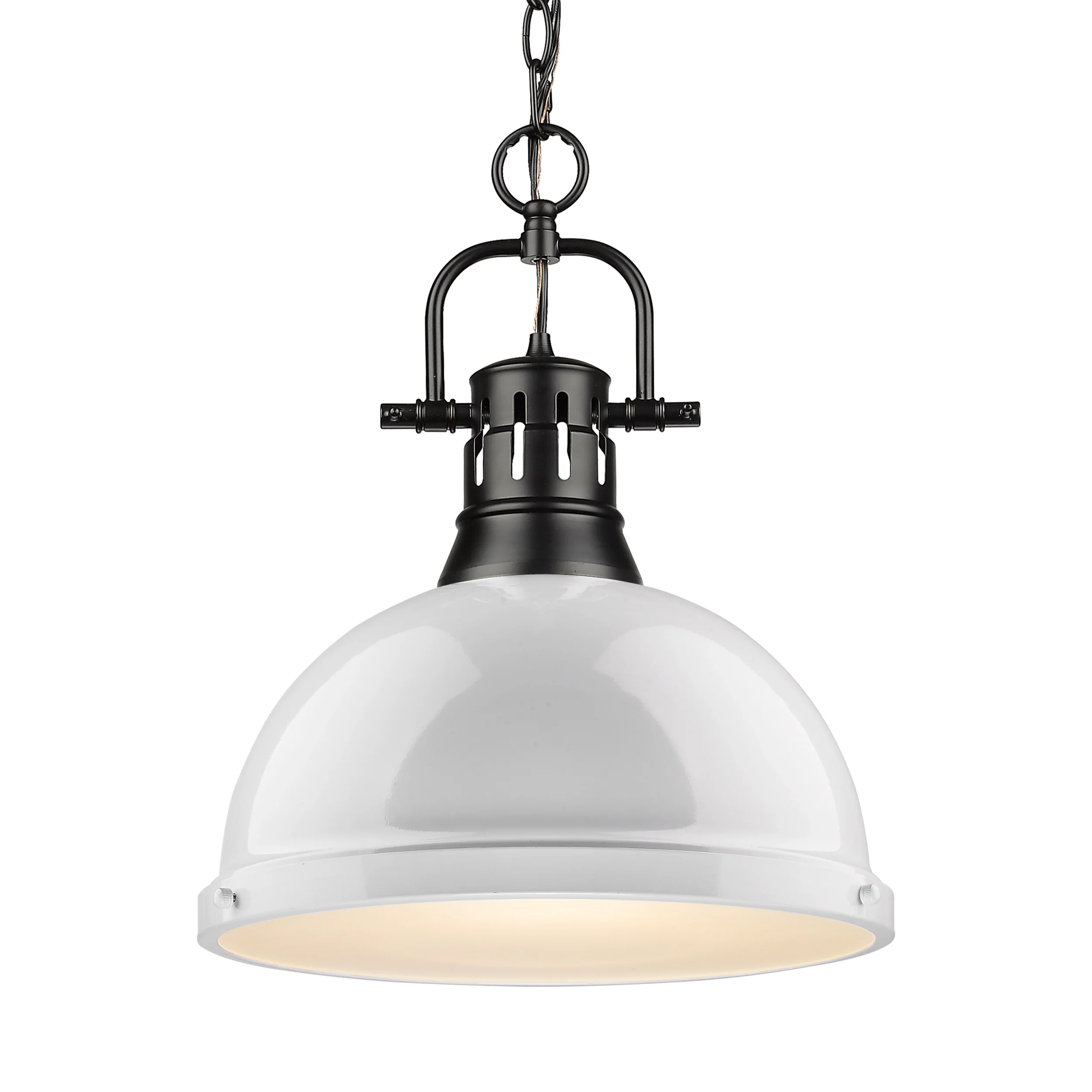 Duncan 1-light 14in Chain Hung Pendant in Matte Black and White shade