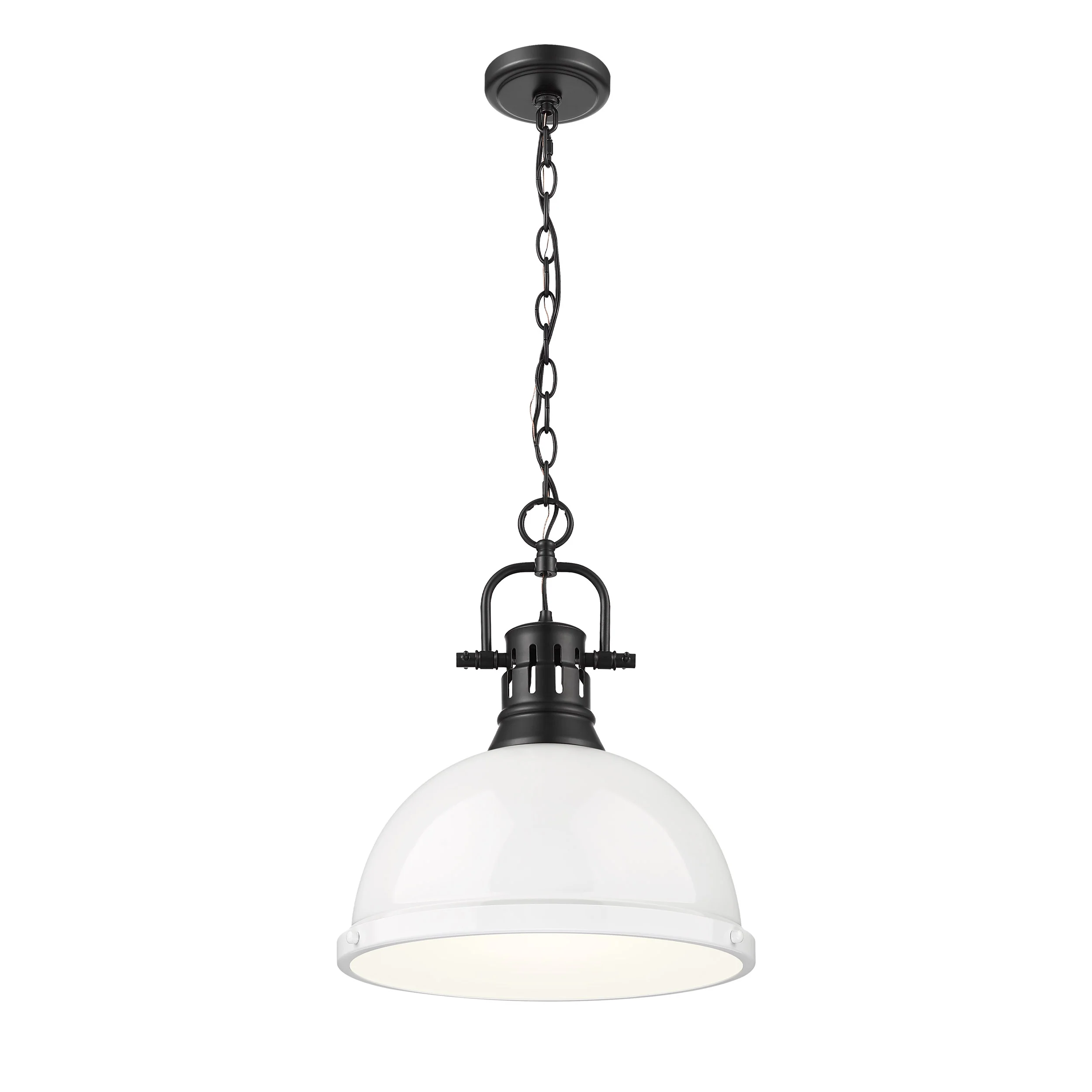 Duncan 1-light 14in Chain Hung Pendant in Matte Black and White shade - Image 2