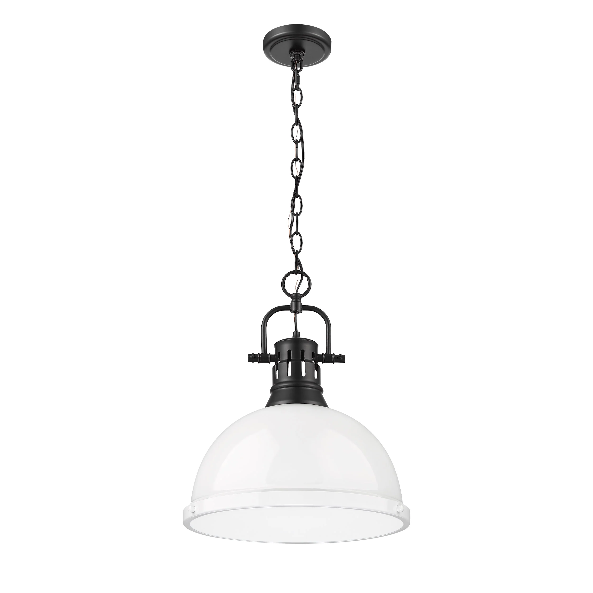 Duncan 1-light 14in Chain Hung Pendant in Matte Black and White shade - Image 3