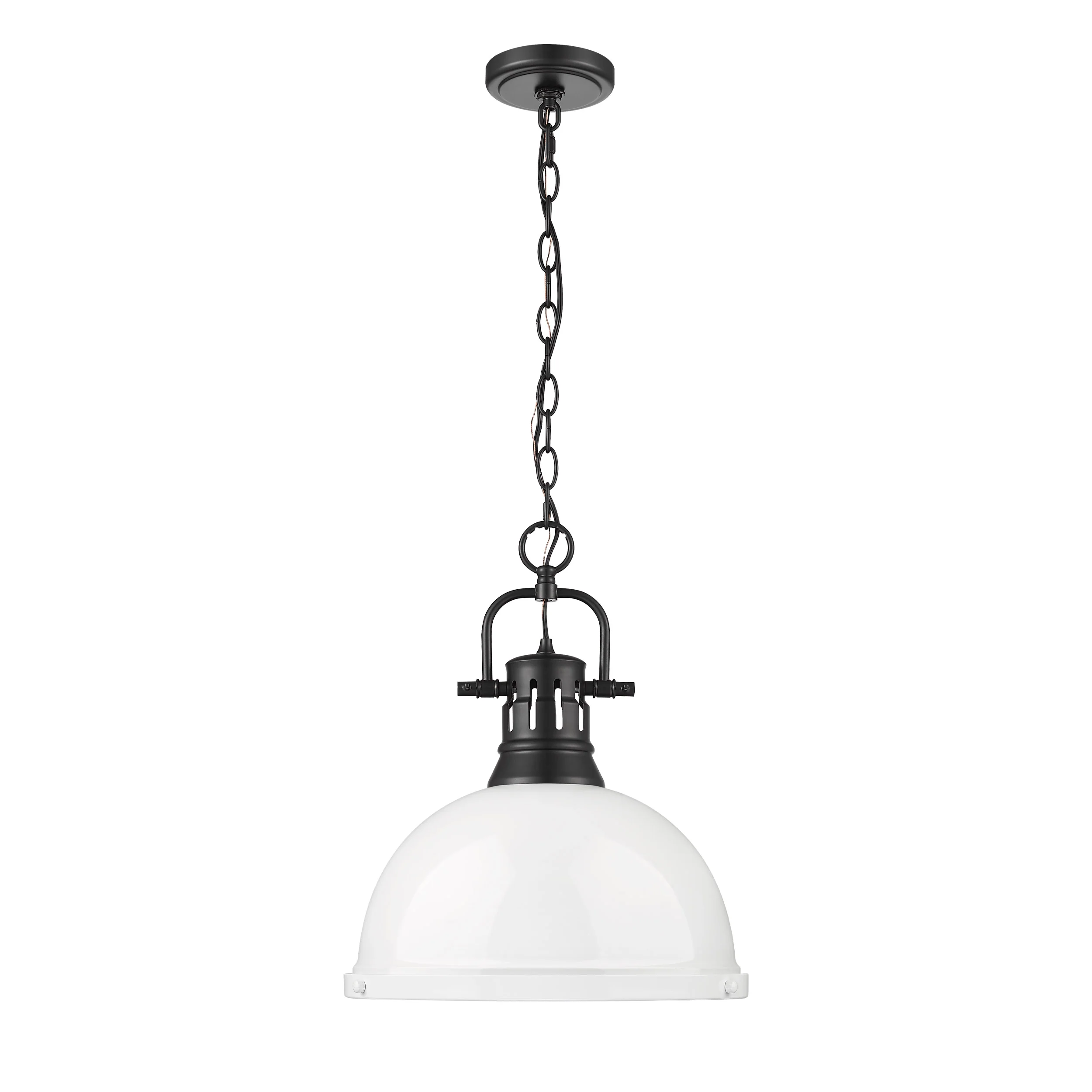 Duncan 1-light 14in Chain Hung Pendant in Matte Black and White shade - Image 4