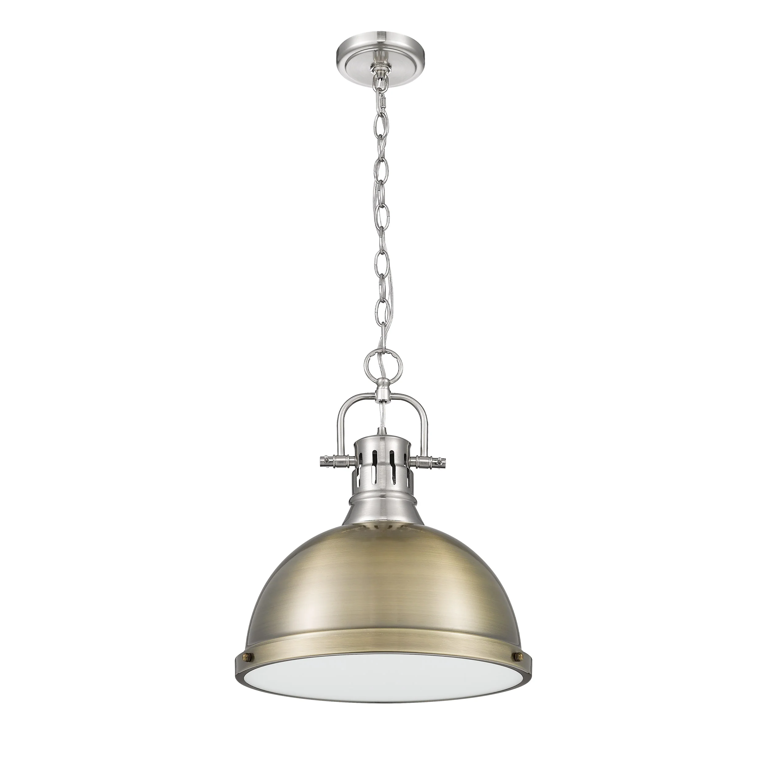 Duncan 1-light 14in Chain Hung Pendant in Pewter and Aged Brass shade - Image 3