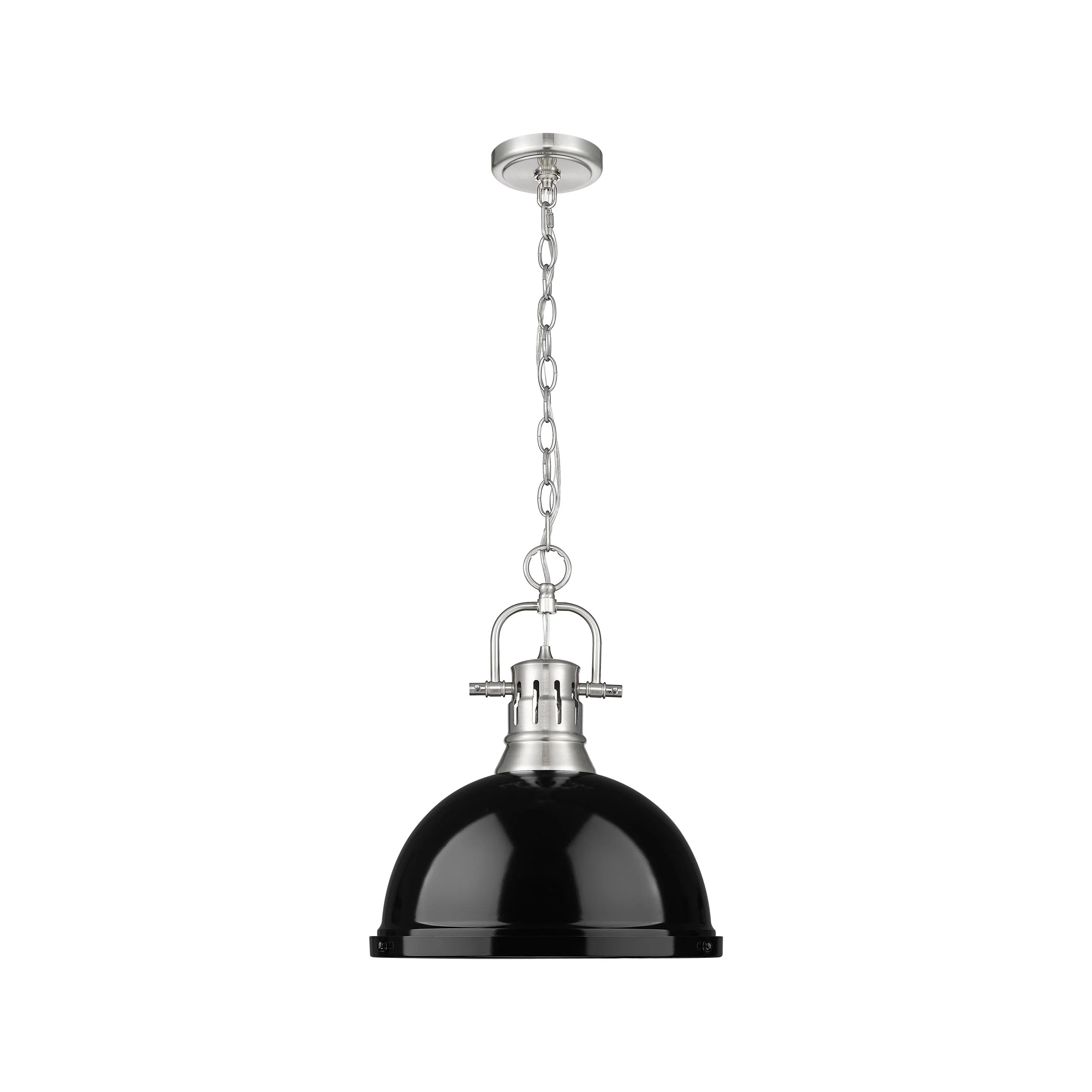 Duncan 1-light 14in Chain Hung Pendant in Pewter and Black shade - Image 4