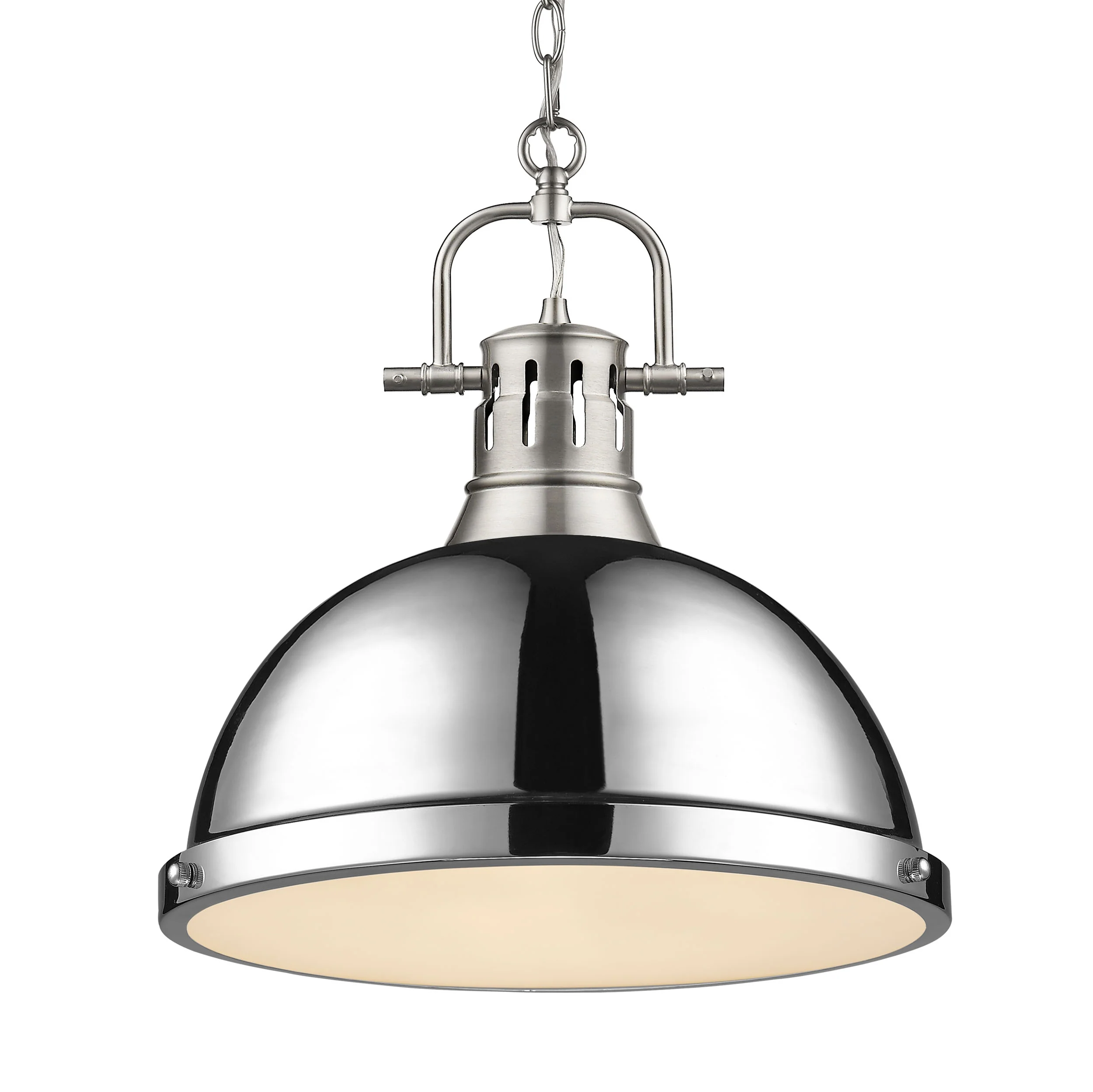 Duncan 1-light 14in Chain Hung Pendant in Pewter and Chrome shade