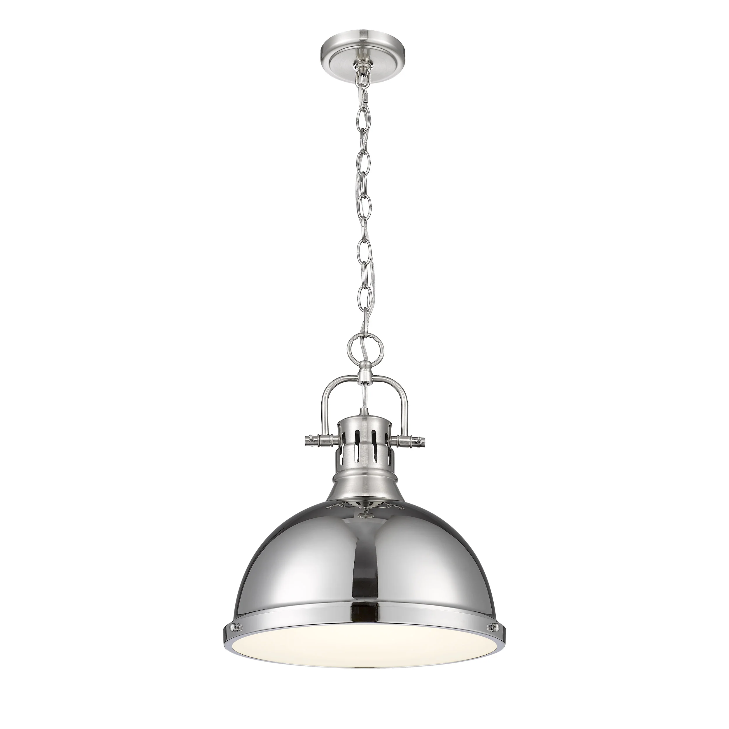 Duncan 1-light 14in Chain Hung Pendant in Pewter and Chrome shade - Image 2