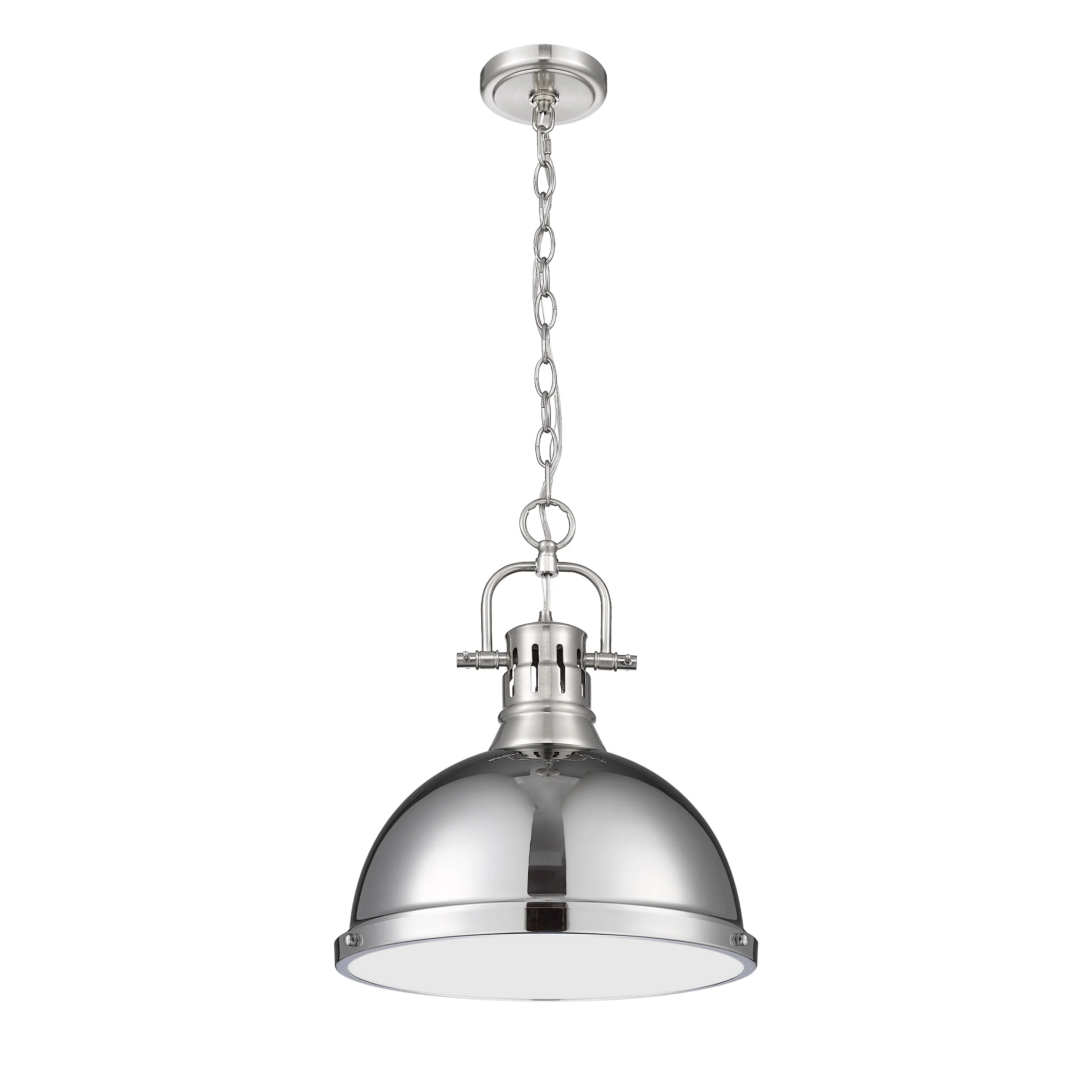 Duncan 1-light 14in Chain Hung Pendant in Pewter and Chrome shade - Image 3