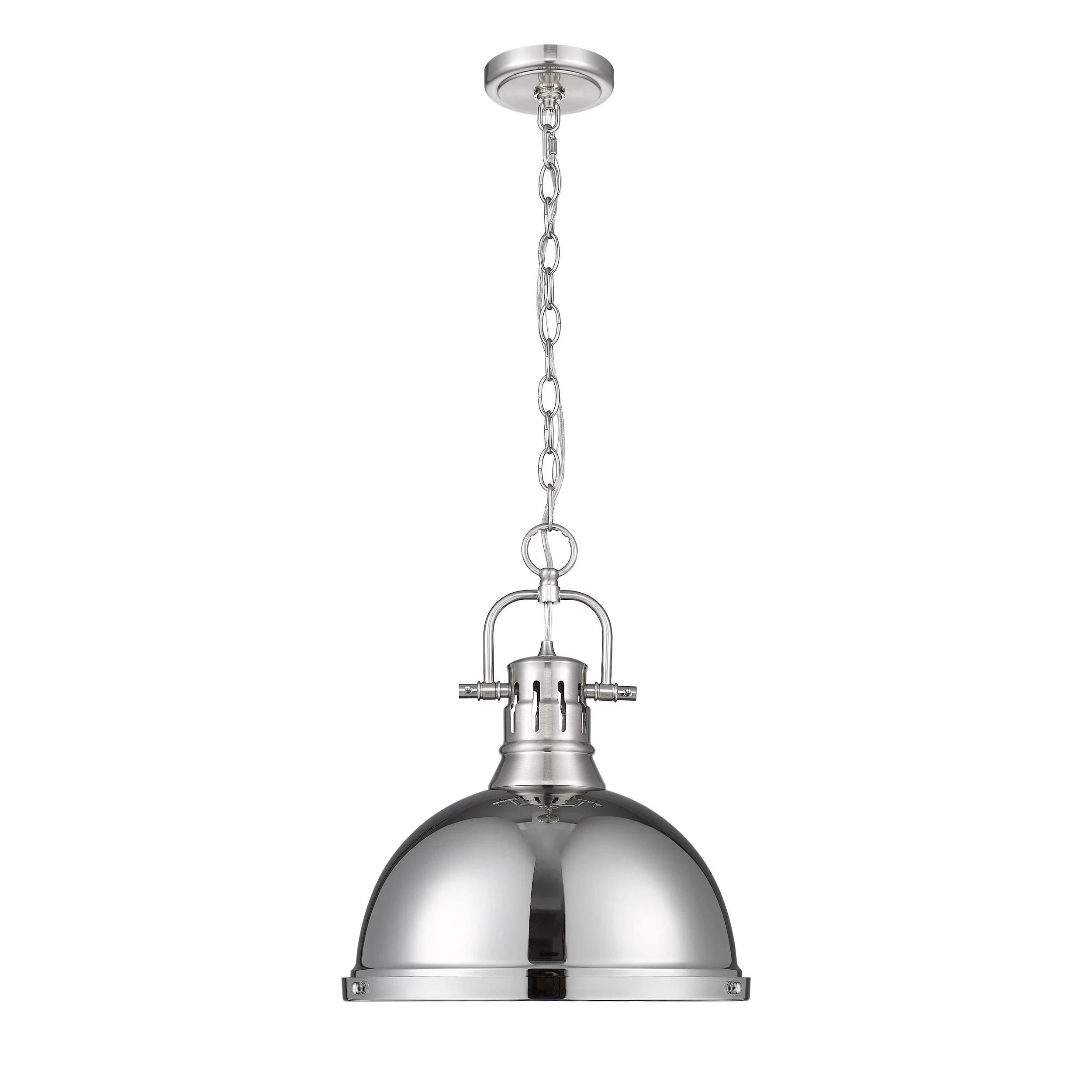 Duncan 1-light 14in Chain Hung Pendant in Pewter and Chrome shade - Image 4
