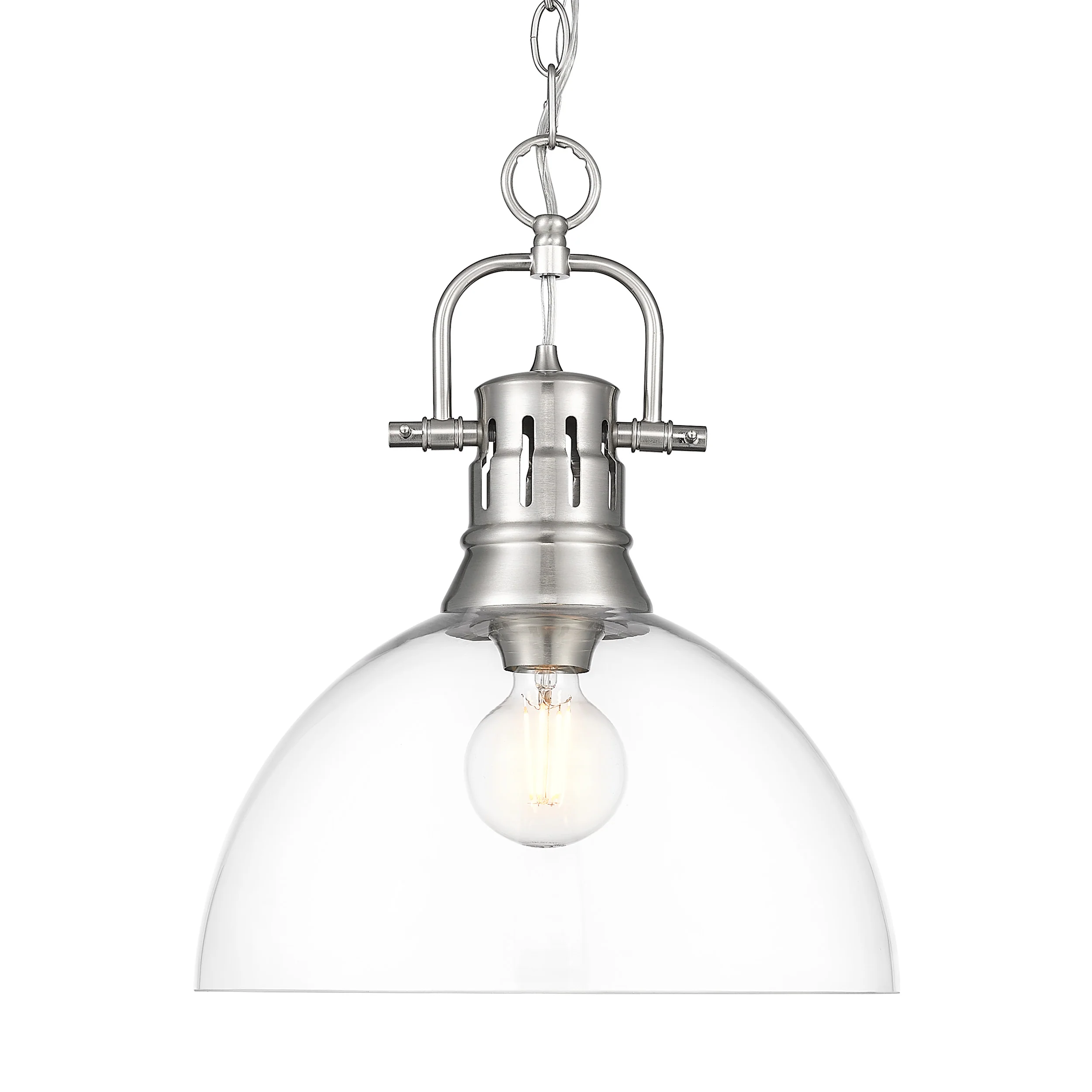 Duncan 1-light 14in chain hung Pendant in Pewter and Clear Glass